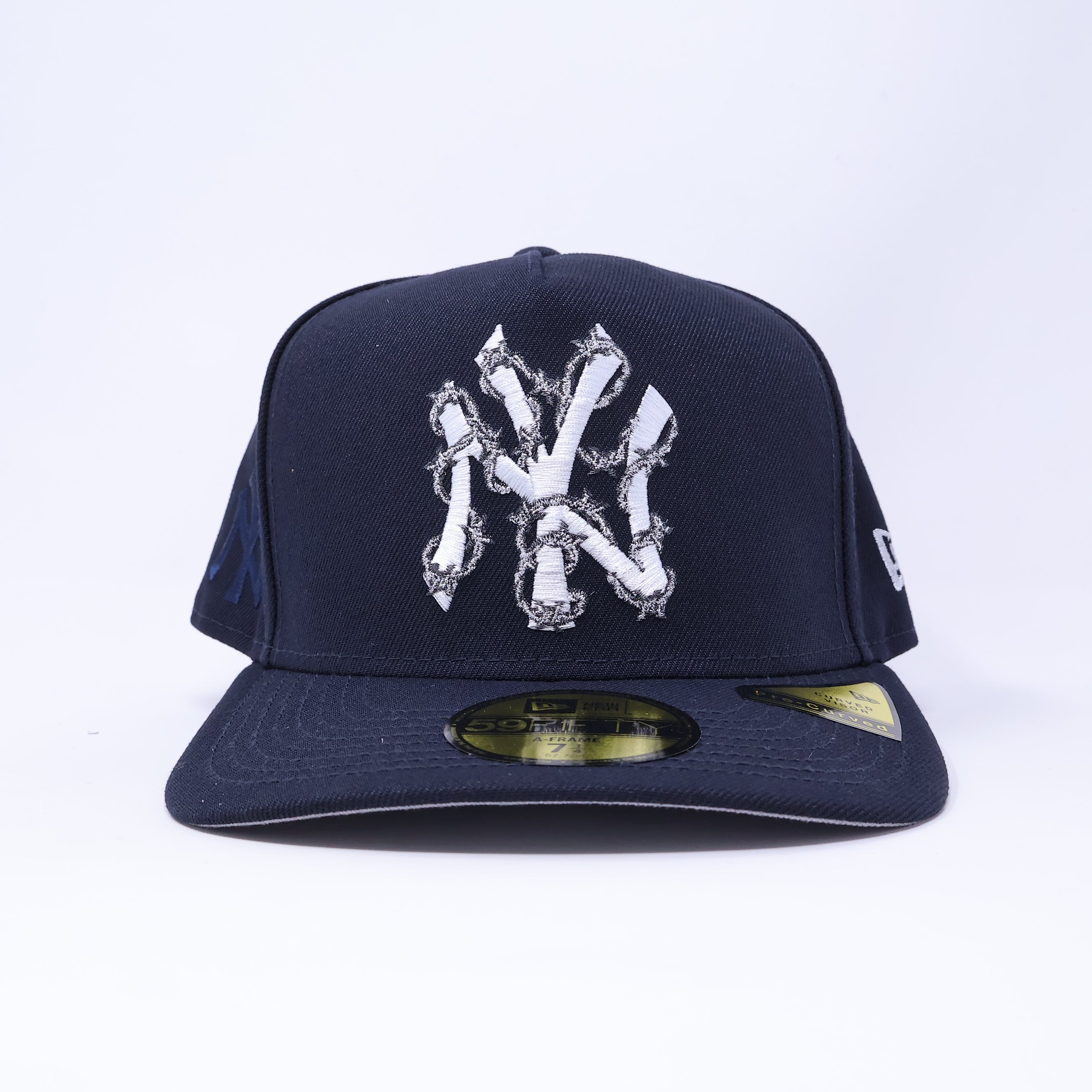 NWT Navy New York Yankees Barb Wire 59fifty A-Frame New Era Fitted Cap Hat