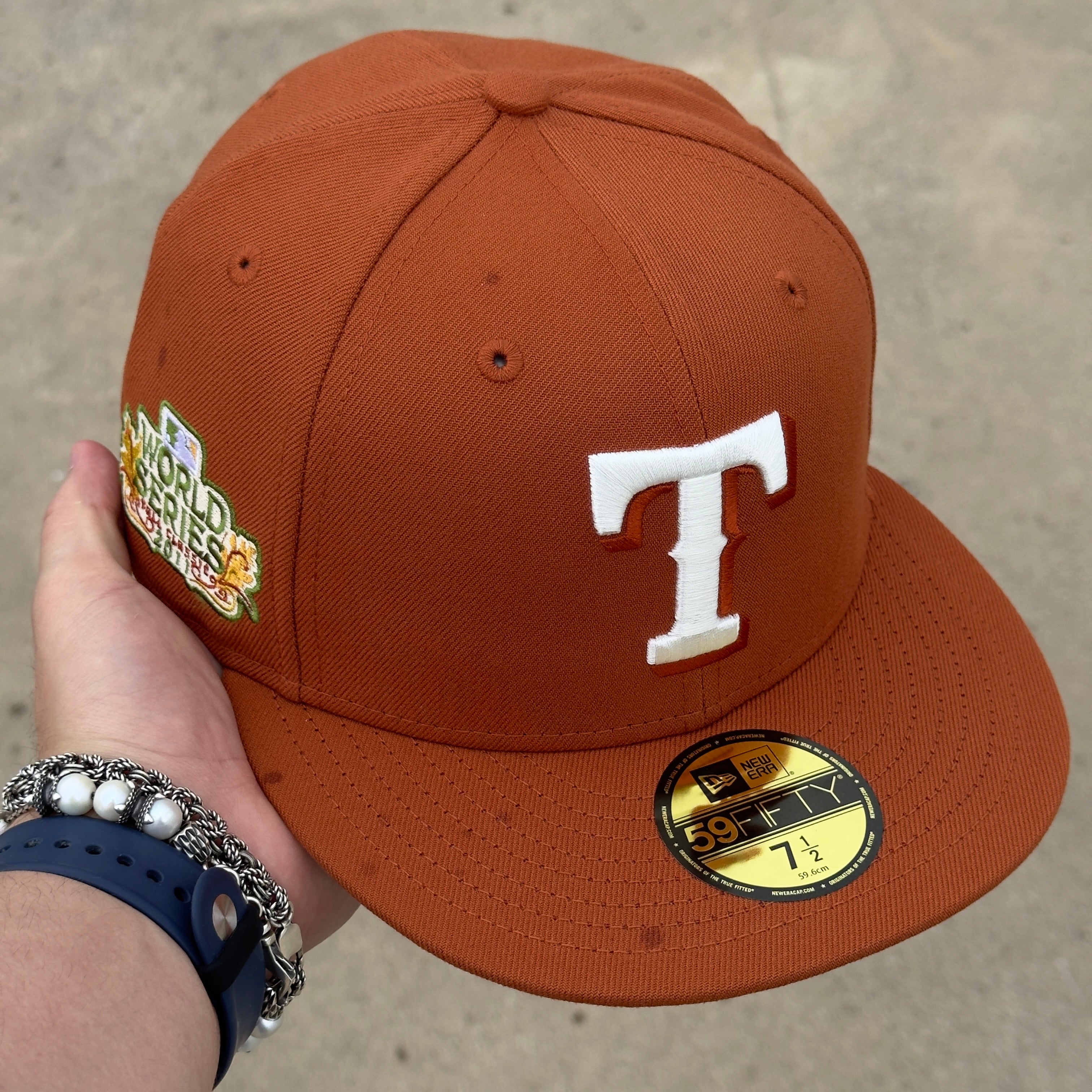 7 1/2 NEW Orange Rust Dallas Texas Rangers World Series 2011 59fifty New Era Fitted Cap Hat