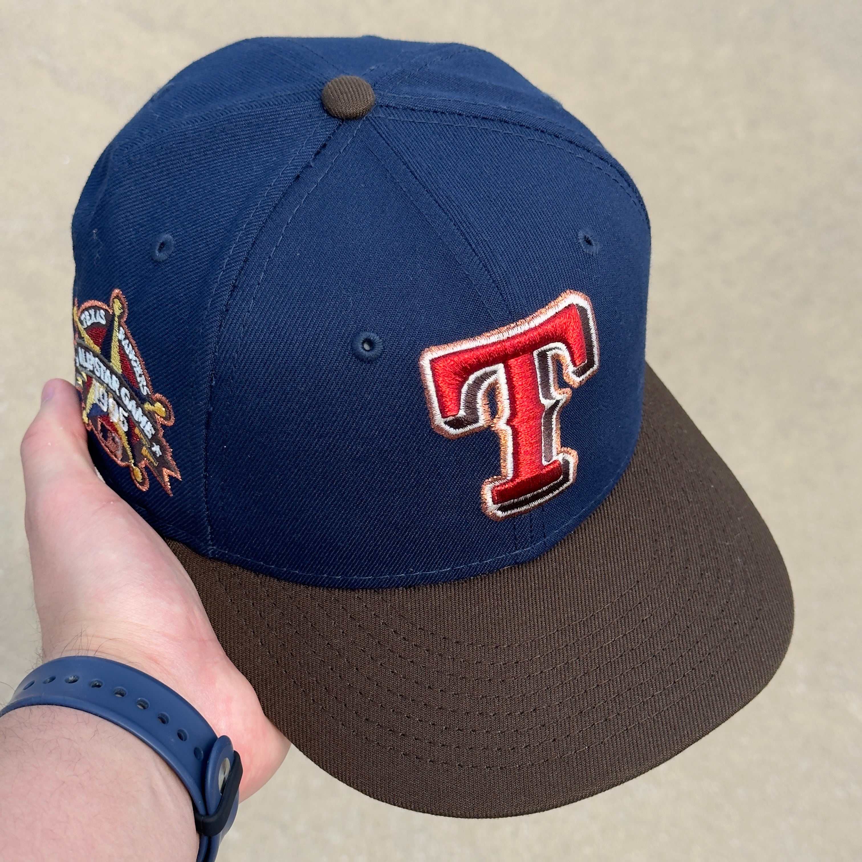 7 1/8 USED Navy Texas Rangers All Star Game 1995 Copper 59fifty New Era Fitted Cap