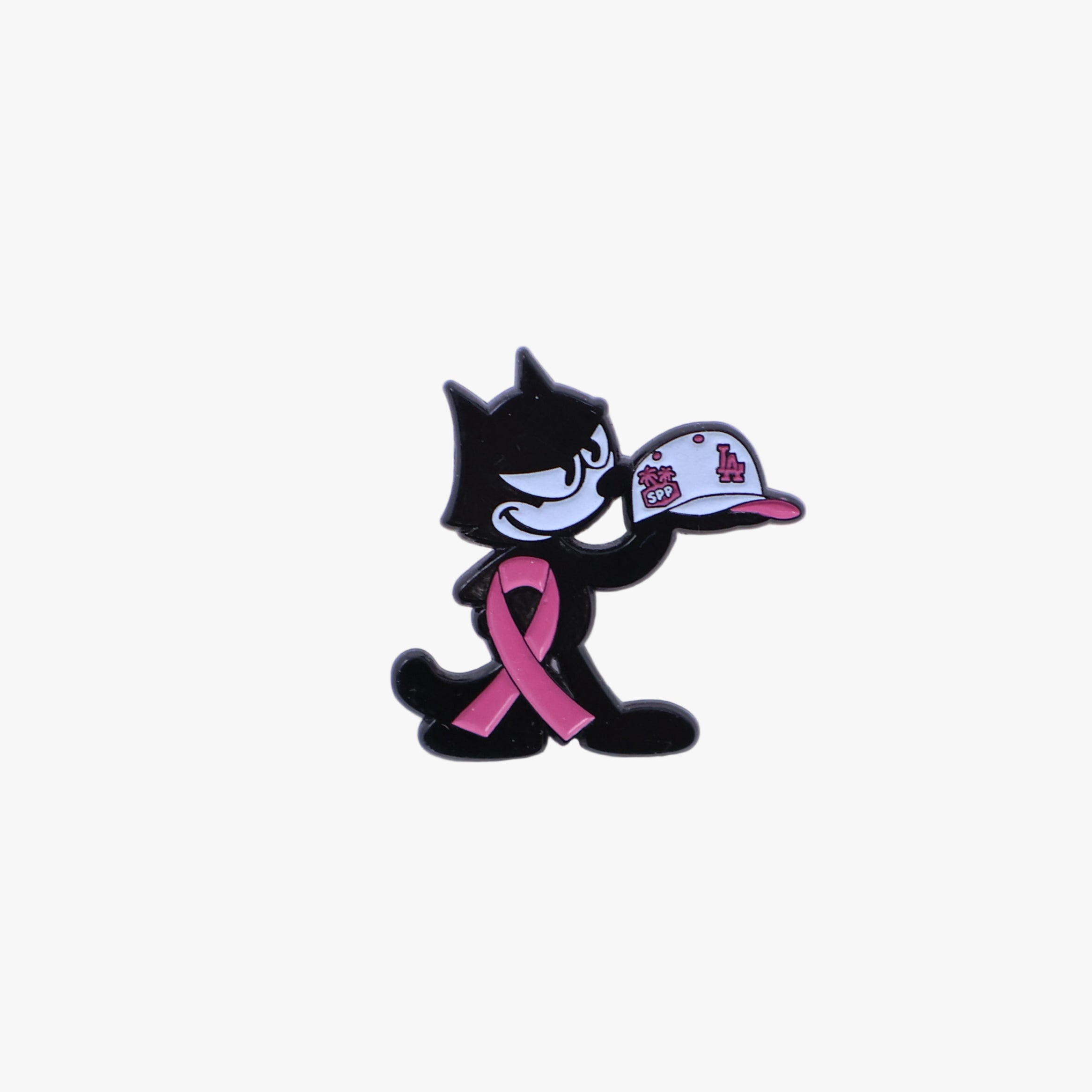 Black Cartoon Cat LA Hat Graphic Pin