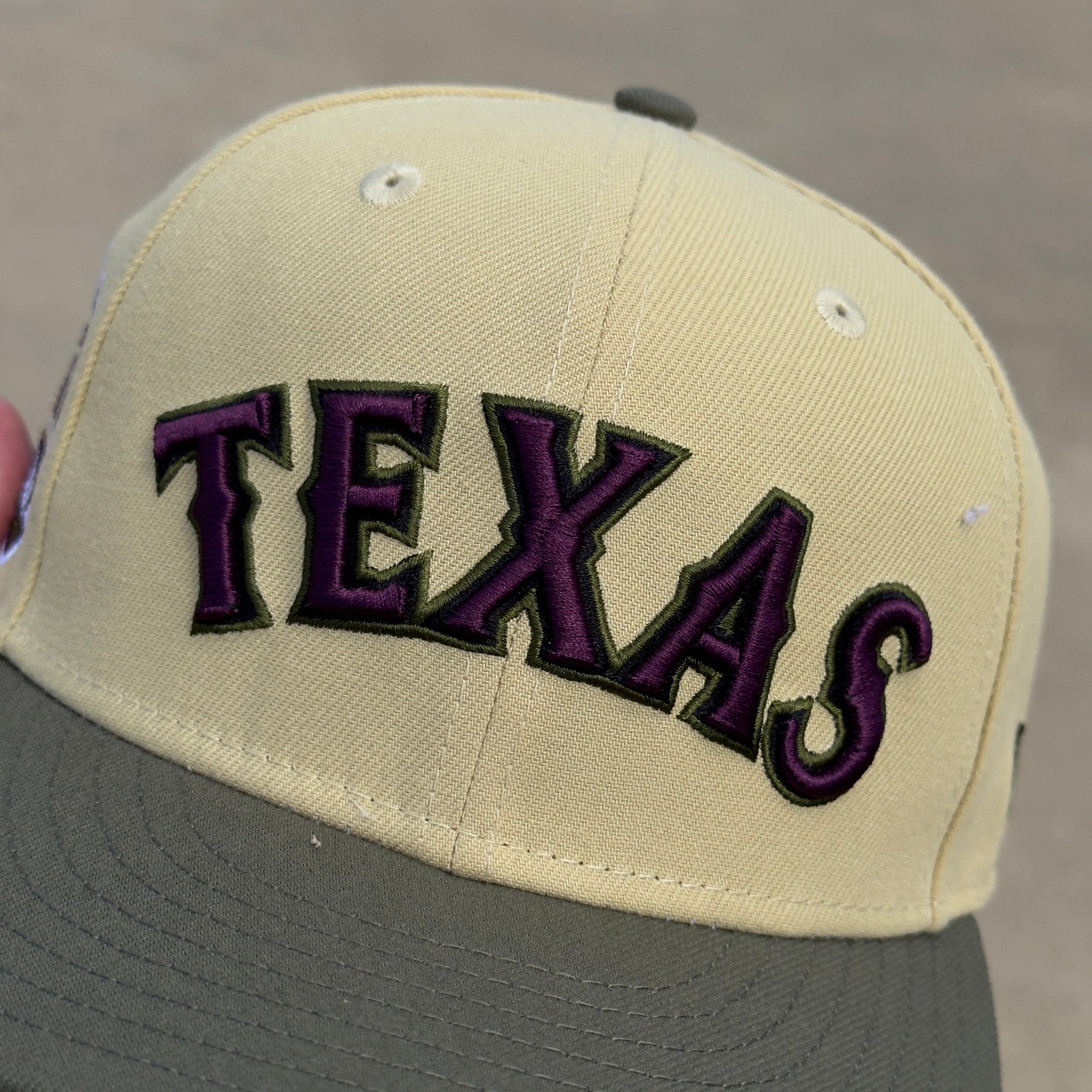 7 1/8 USED Khaki Texas Rangers Final Season Stadium 59fifty New Era Fitted Cap