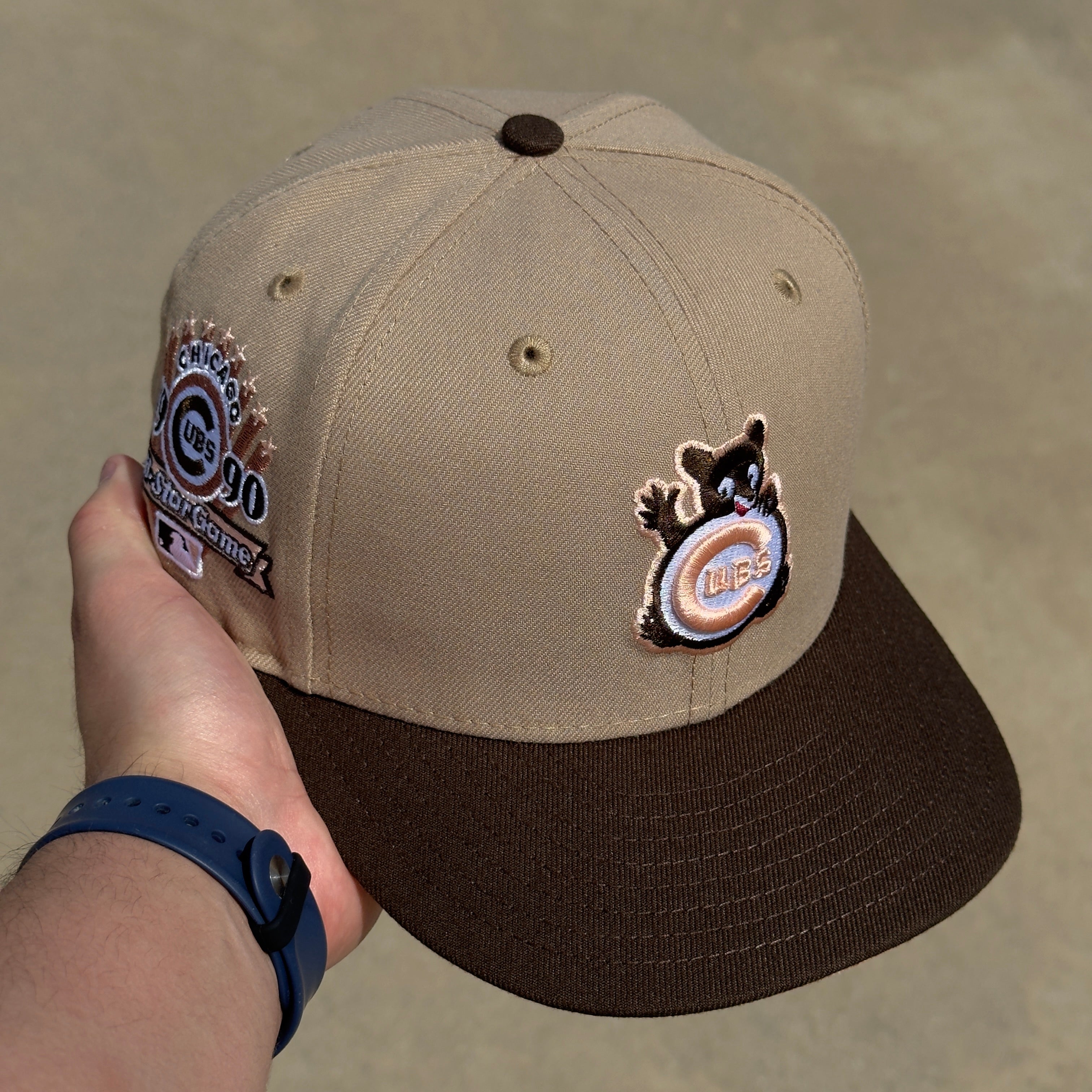 7 1/8 USED Khaki Peach Chicago Cubs All Star Game 1990 59fifty New Era Fitted Cap