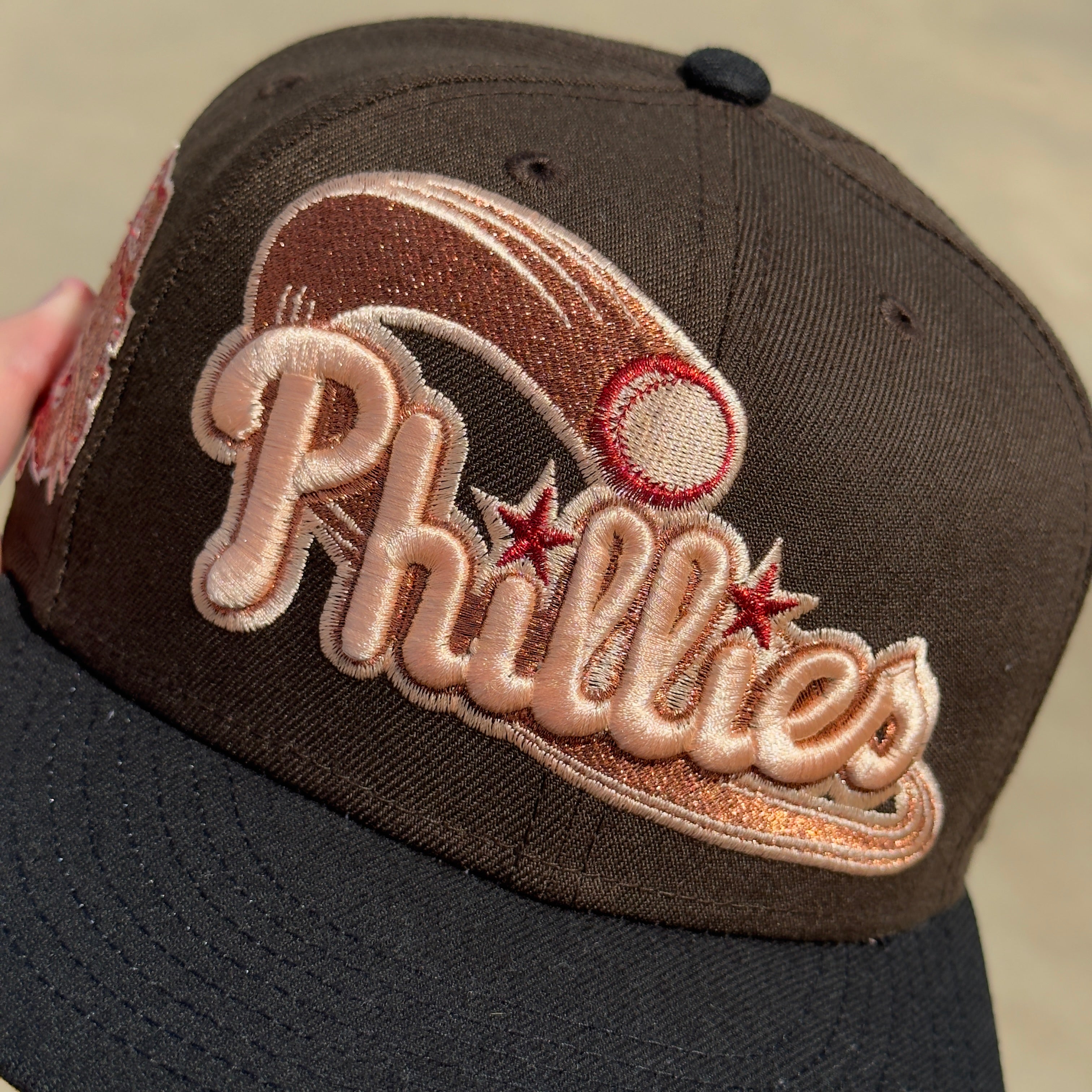 7 1/8 USED Brown Philadelphia Phillies All Star Game Bell 59fifty New Era Fitted Cap