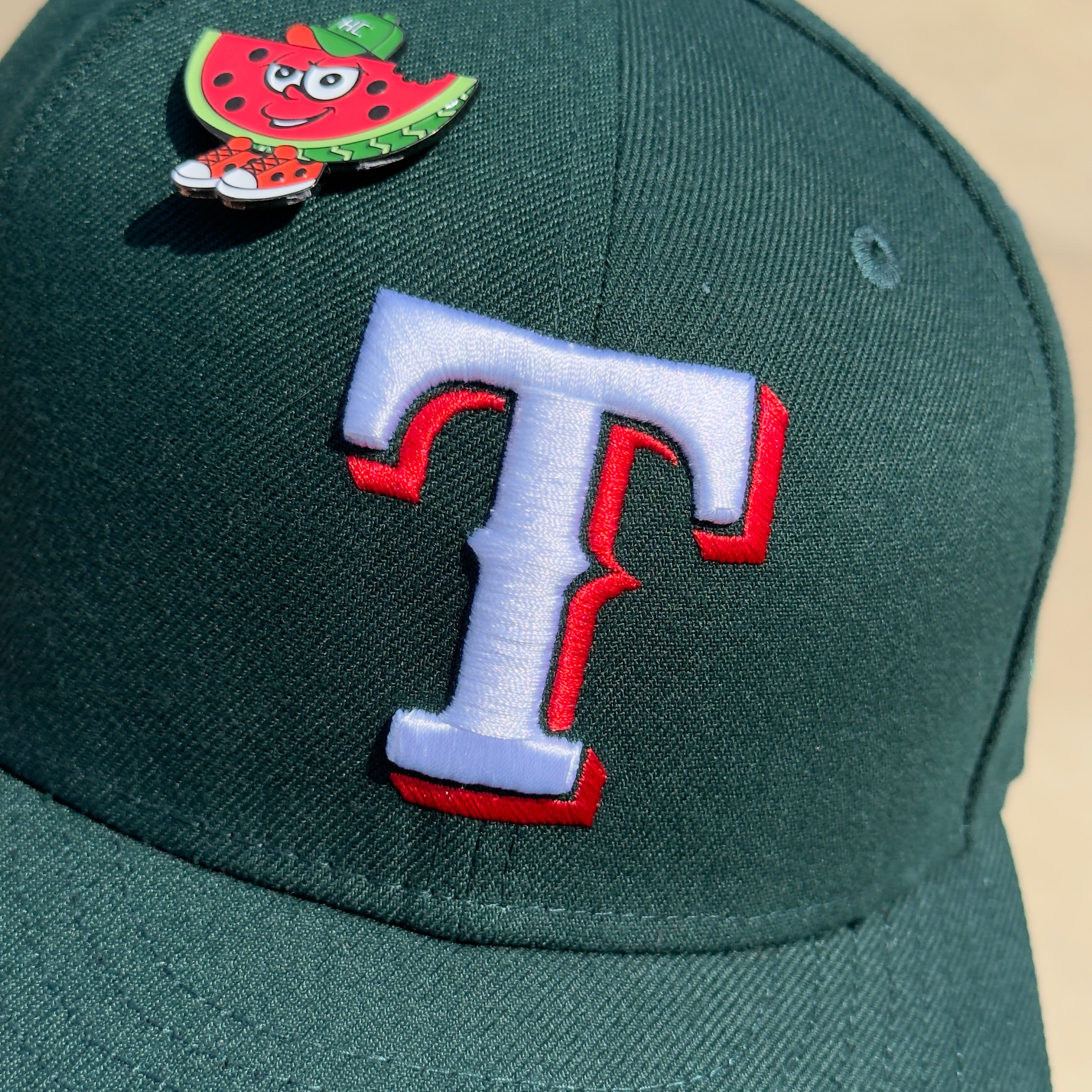 7 1/8 USED Texas Rangers Final Season Watermelon Hatclub 59fifty New Era Fitted Cap