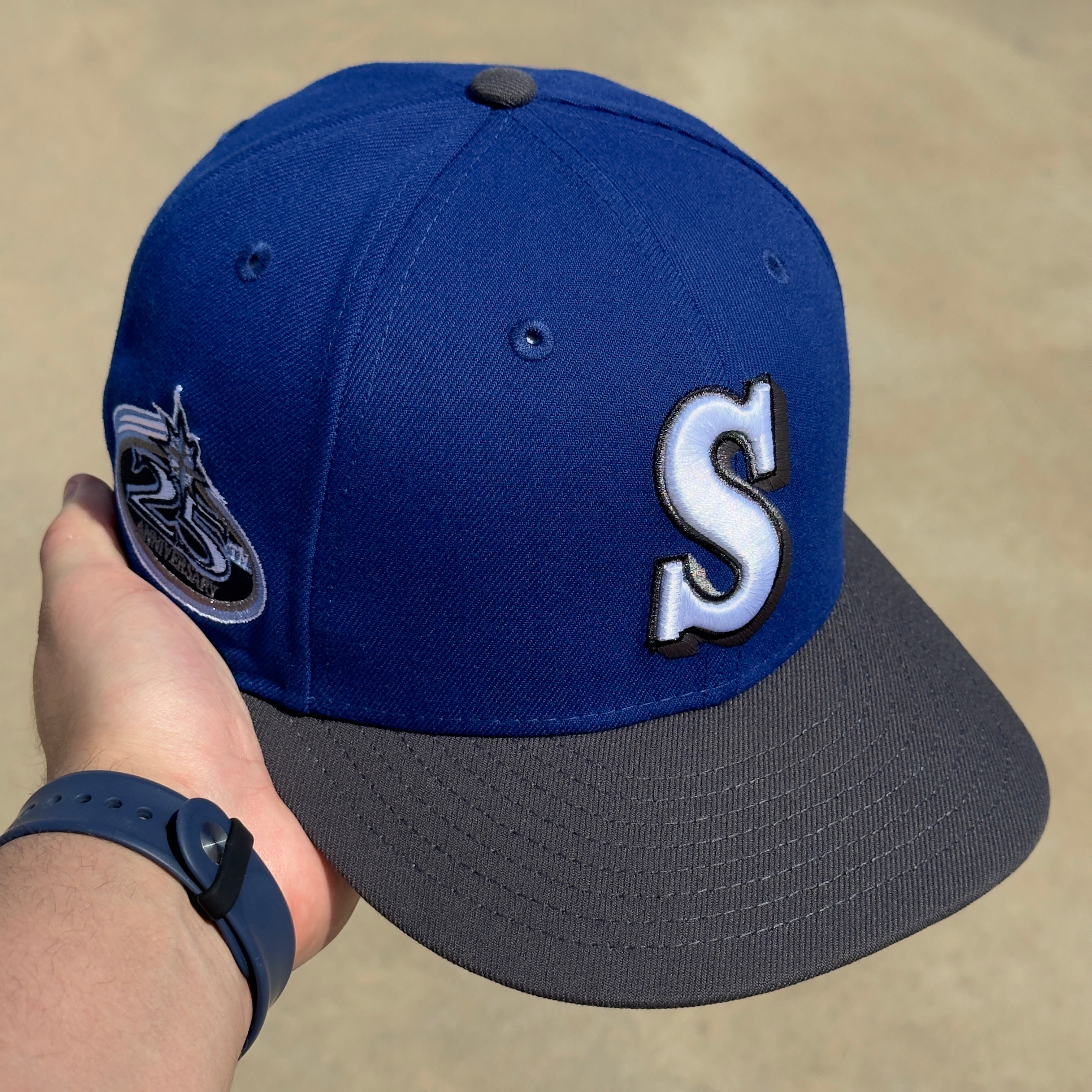 7 1/8 USED Blue Seattle Mariners 25th Anniversary 59fifty New Era Fitted Cap