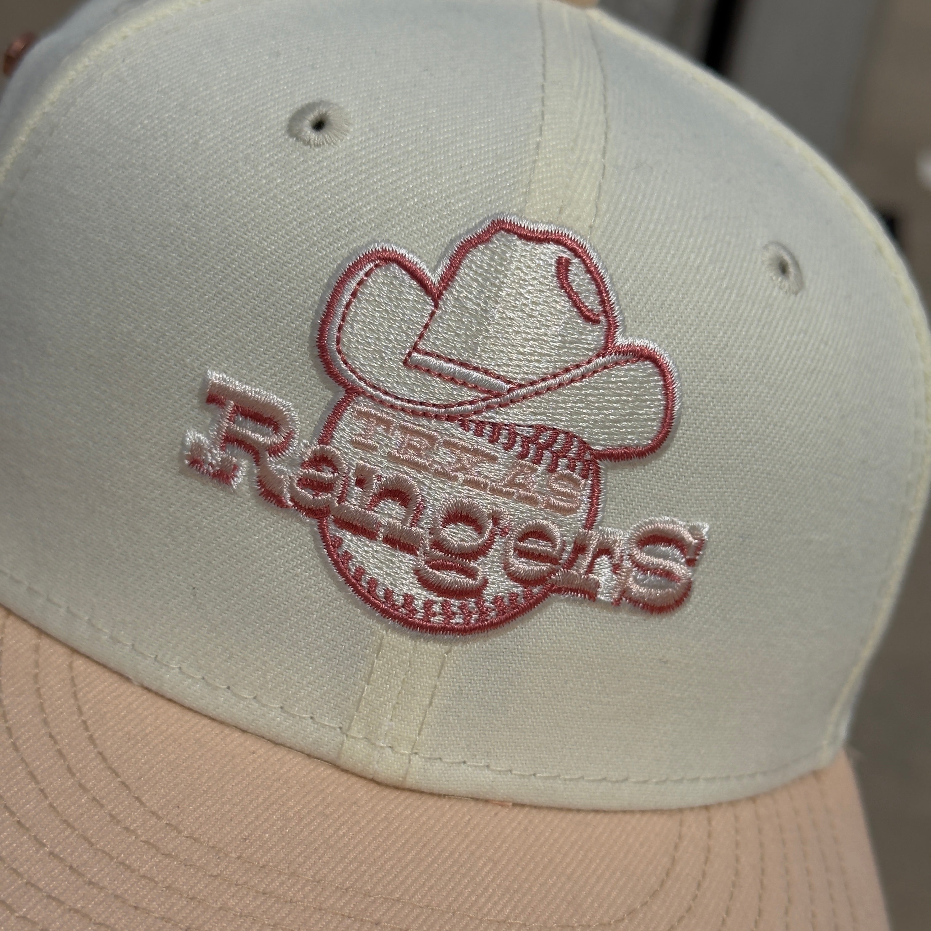 7 1/8 USED Chrome Pink Texas Rangers 1972 1993 59fifty New Era Fitted Cap