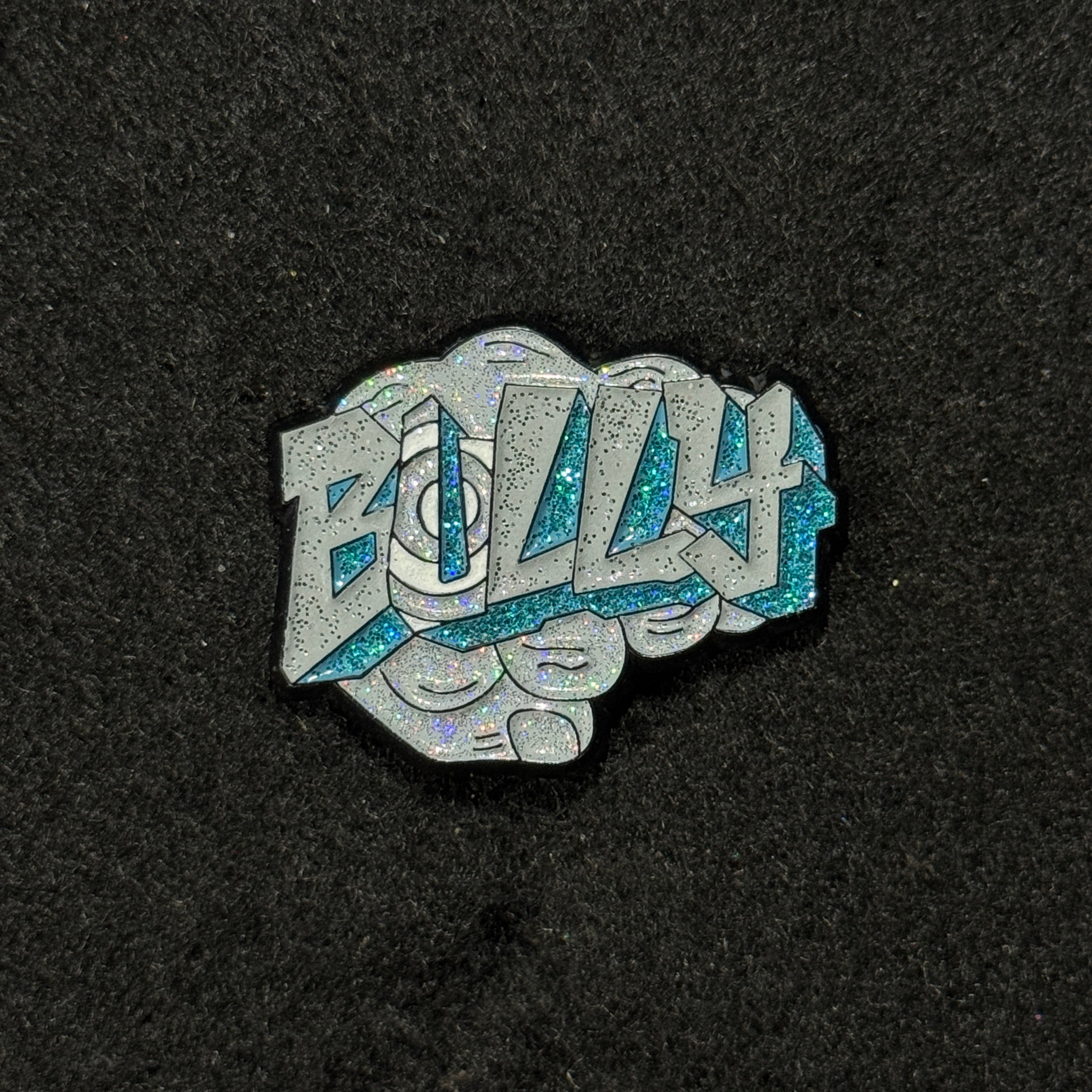 BULLY Black Plating / Gray/Blue Glitter Graphic Pin