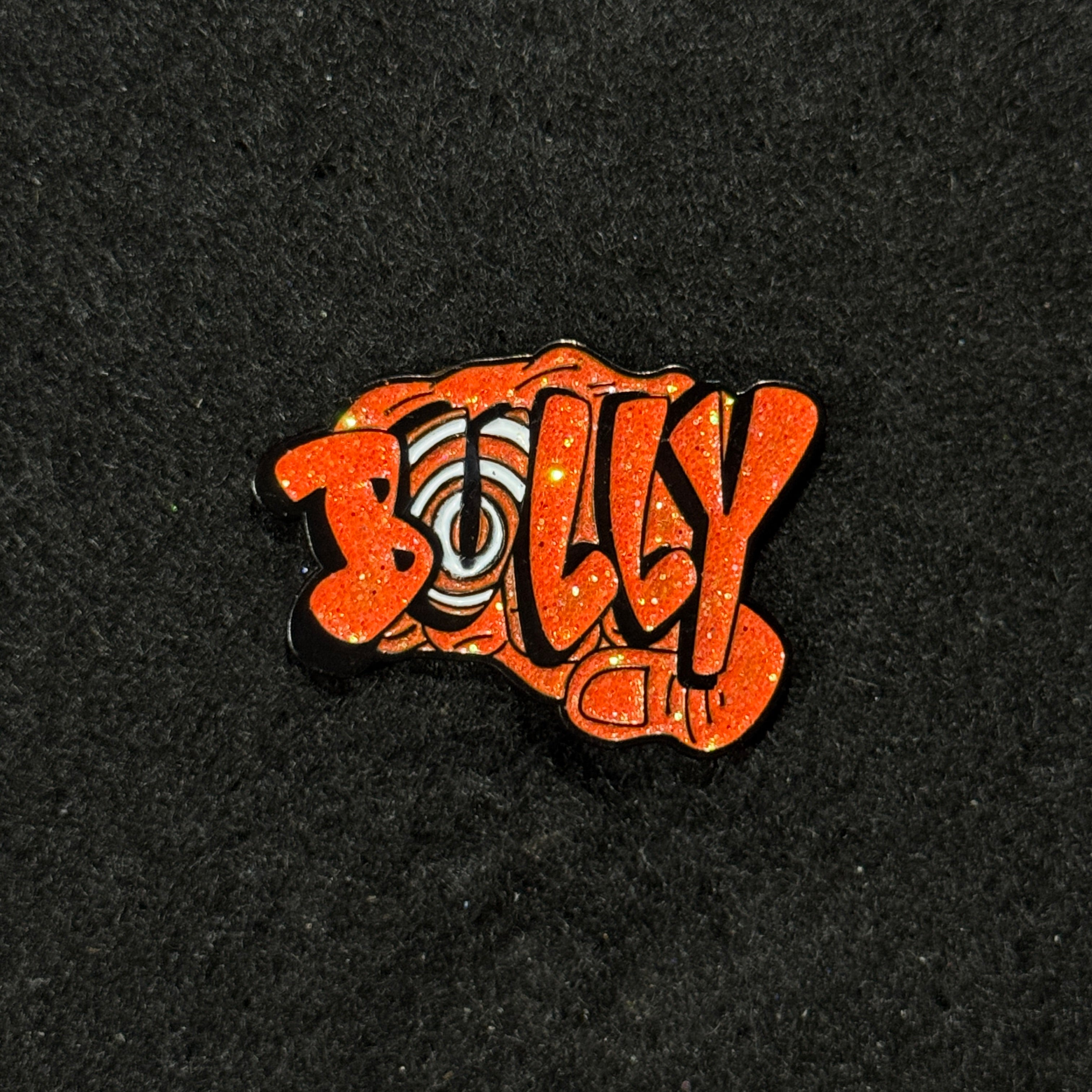 BULLY Black Plating / Orange Glitter Graphic Pin