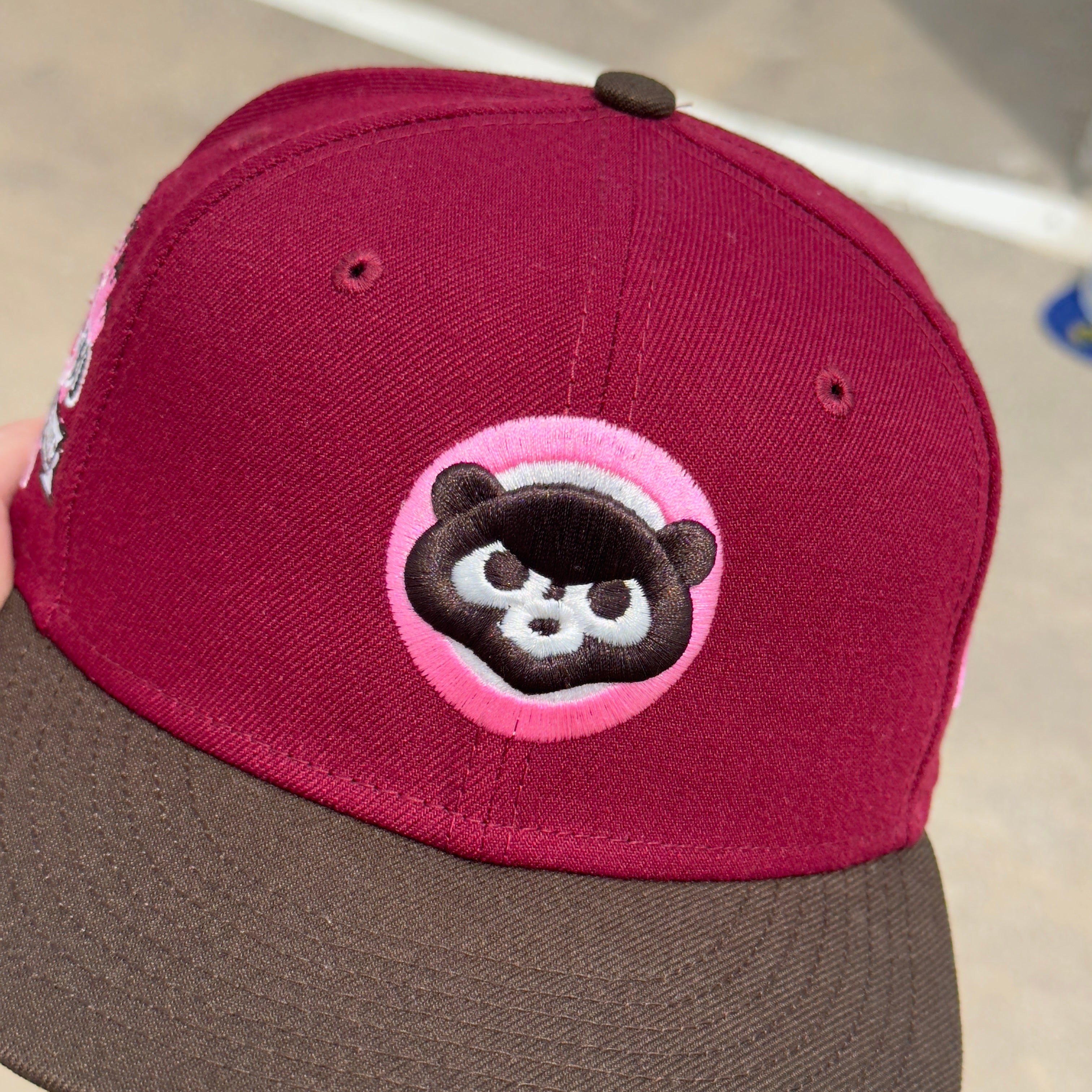 7 1/8 USED Burgundy Chicago Cubs 1990 All Star Game Pink  59fifty New Era Fitted Cap