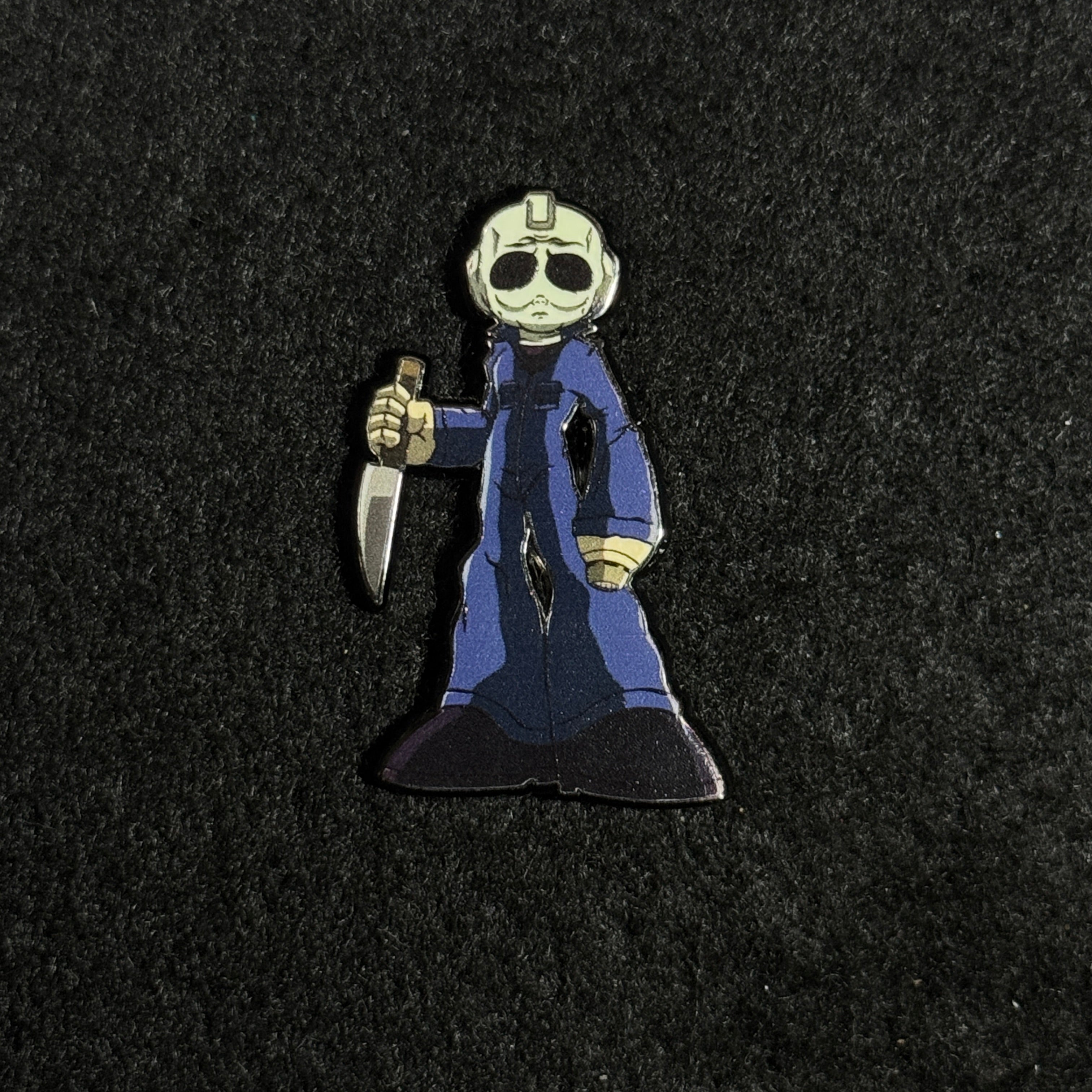 Blue Suit Jason Mask Graphic Pin