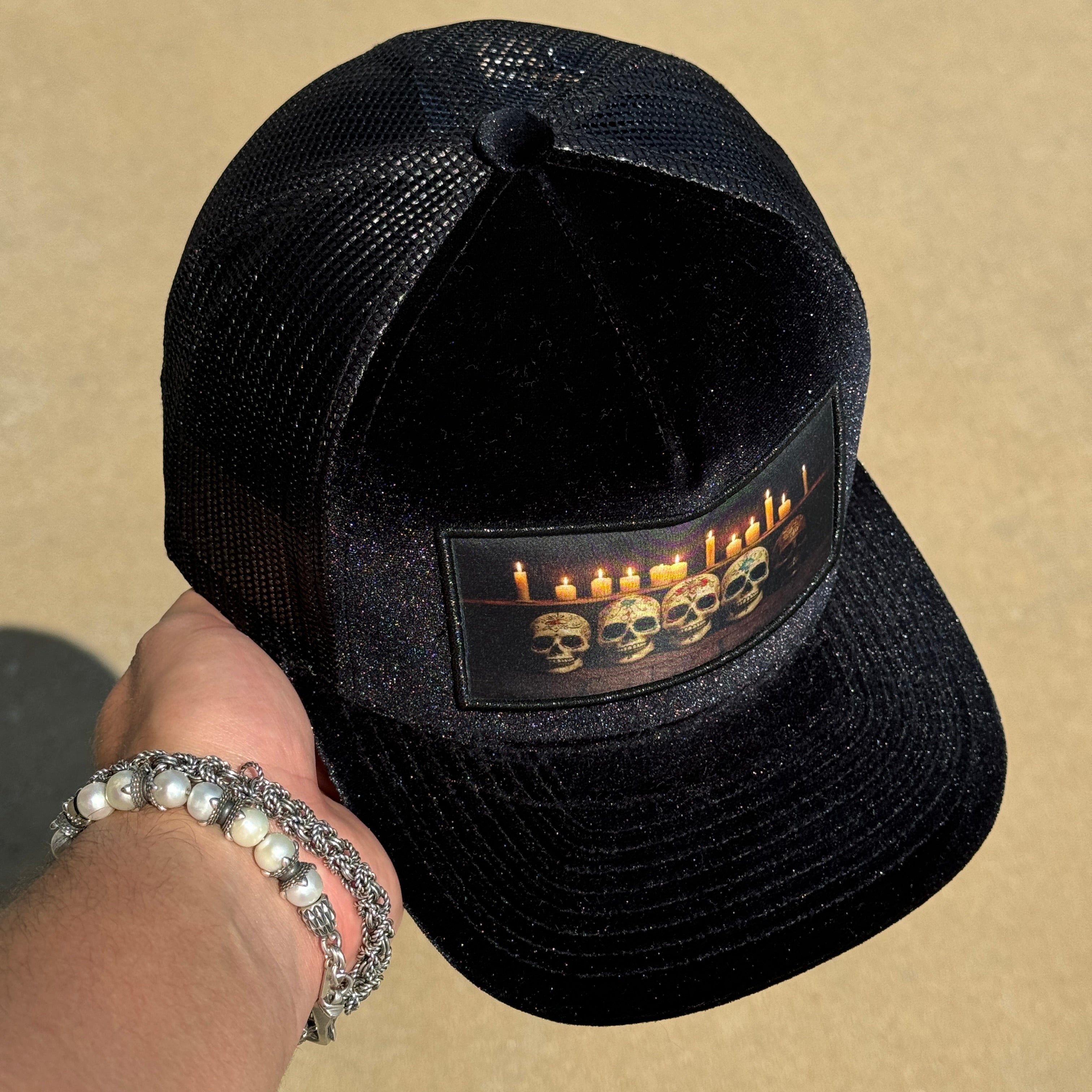 Good Hats Day Of The Dead Black Velour Trucker Edition Snapback Cap