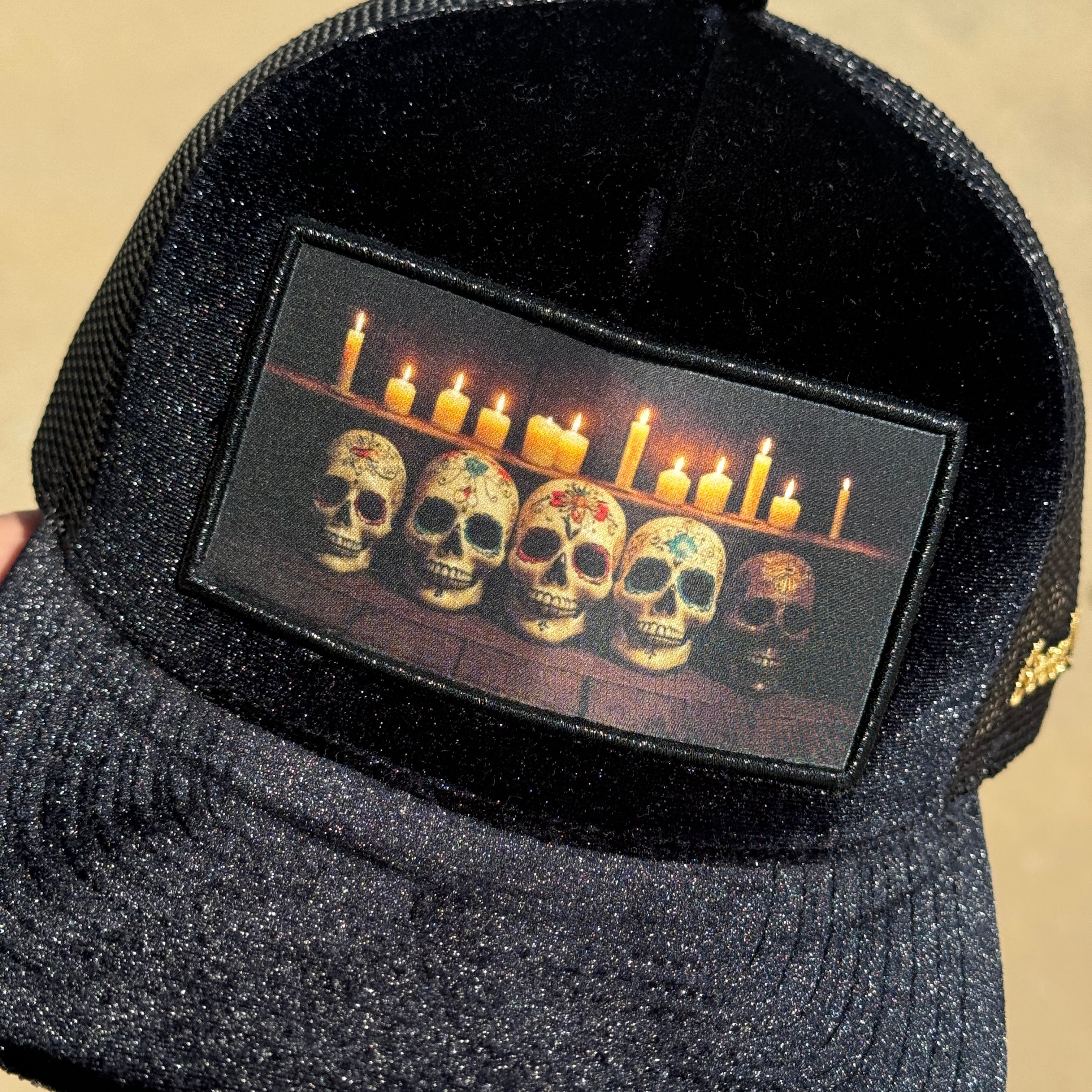 Good Hats Day Of The Dead Black Velour Trucker Edition Snapback Cap