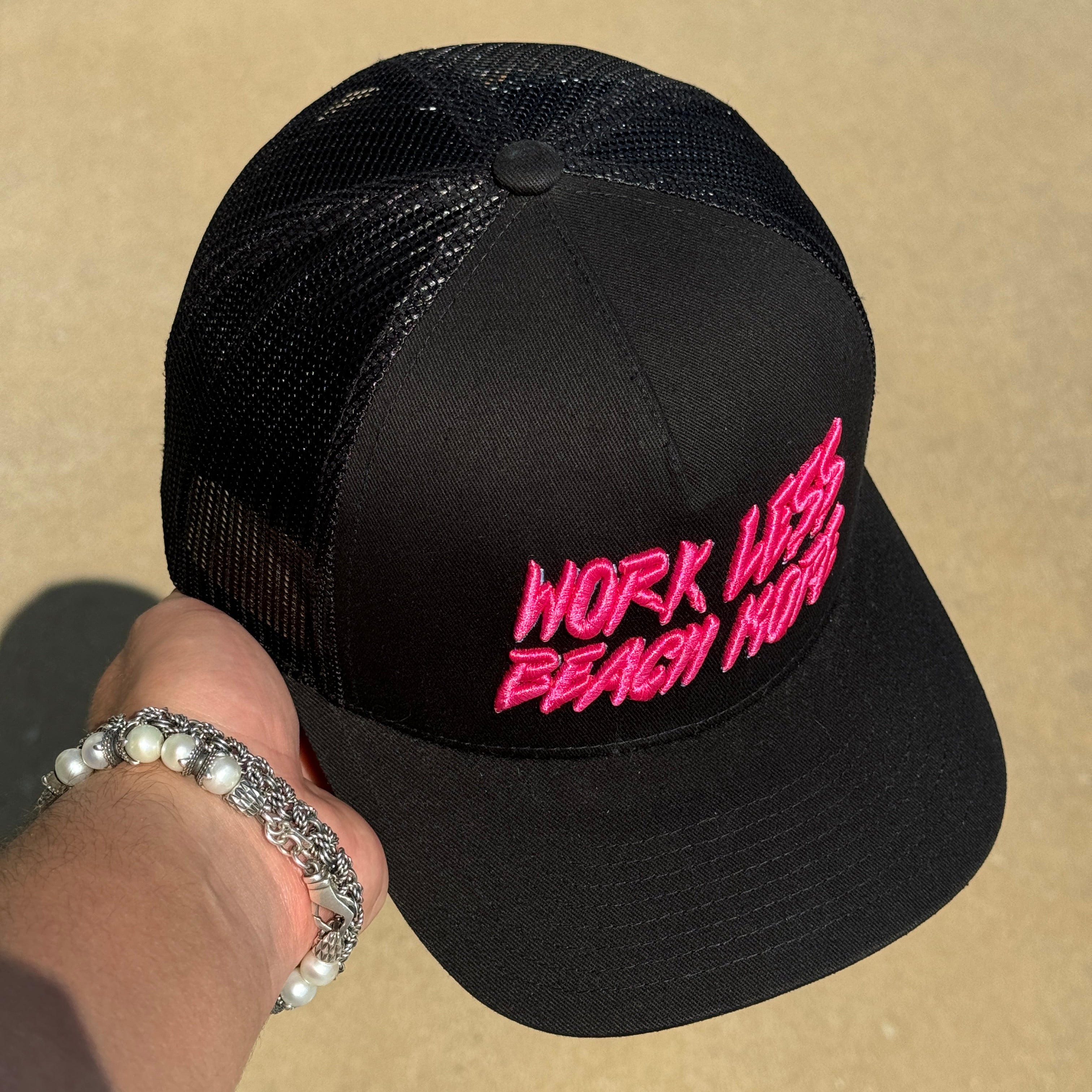 Good Hats Work Less Beach More Black Trucker Edition Snapback Cap