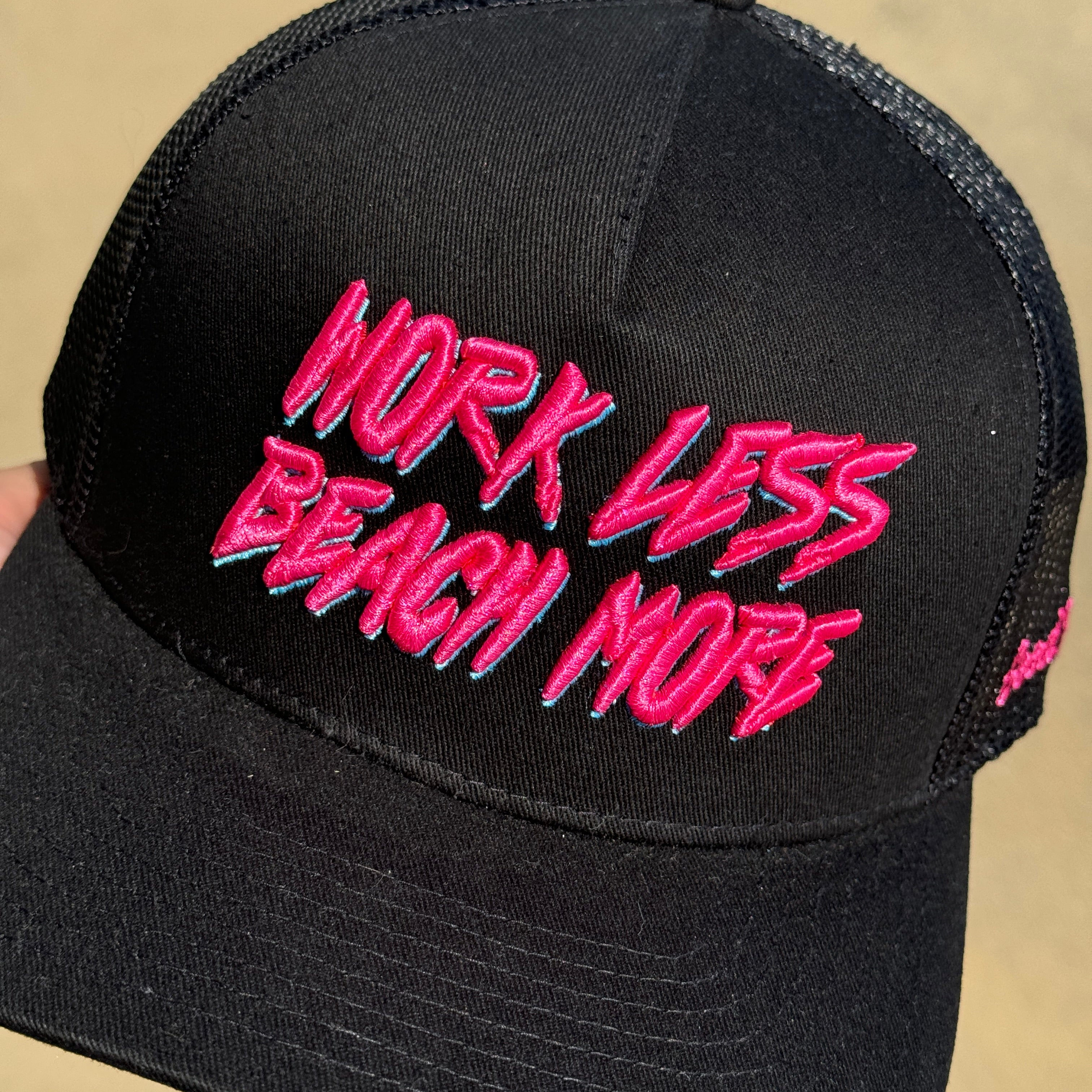 Good Hats Work Less Beach More Black Trucker Edition Snapback Cap