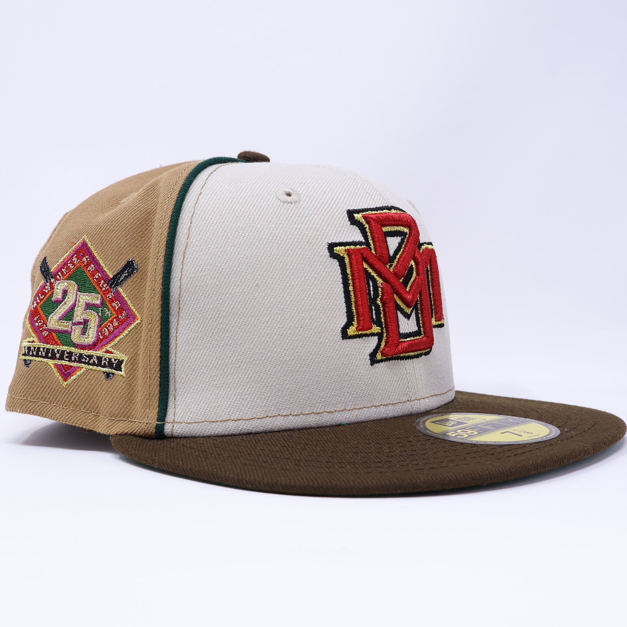 NWT 7 1/8 Multicolor Milwuakee Brewers 25th Anniversary 59fifty New Era Fitted Hat Cap