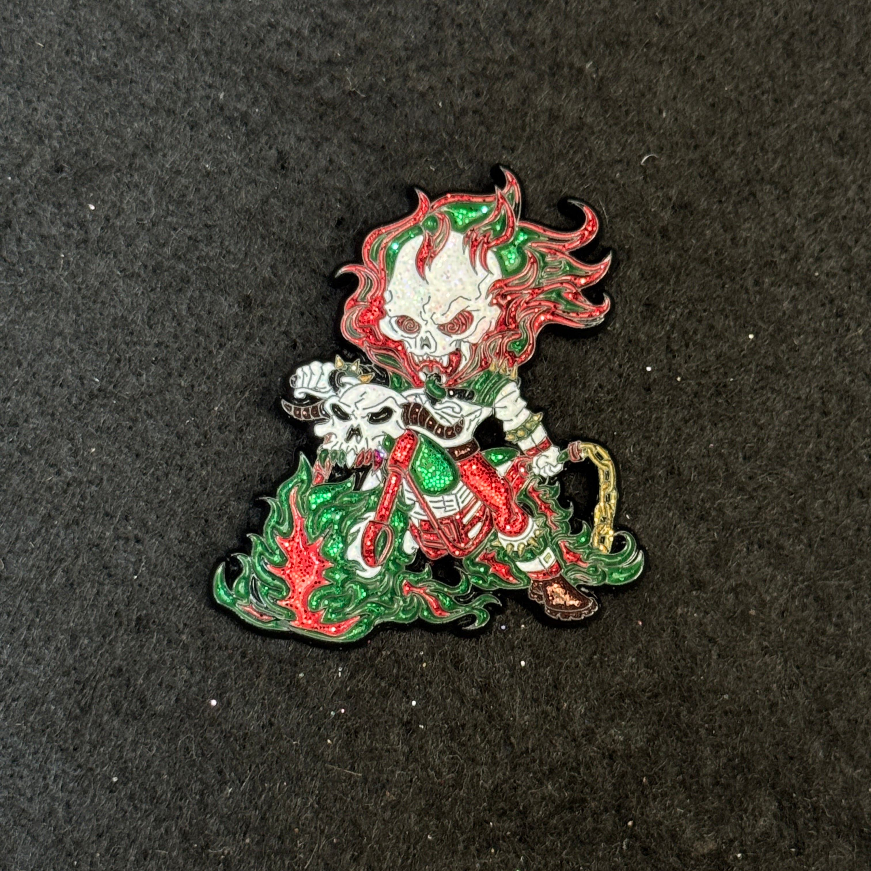 Ghost Rider Motorcycle Red/Green Graphic Pin