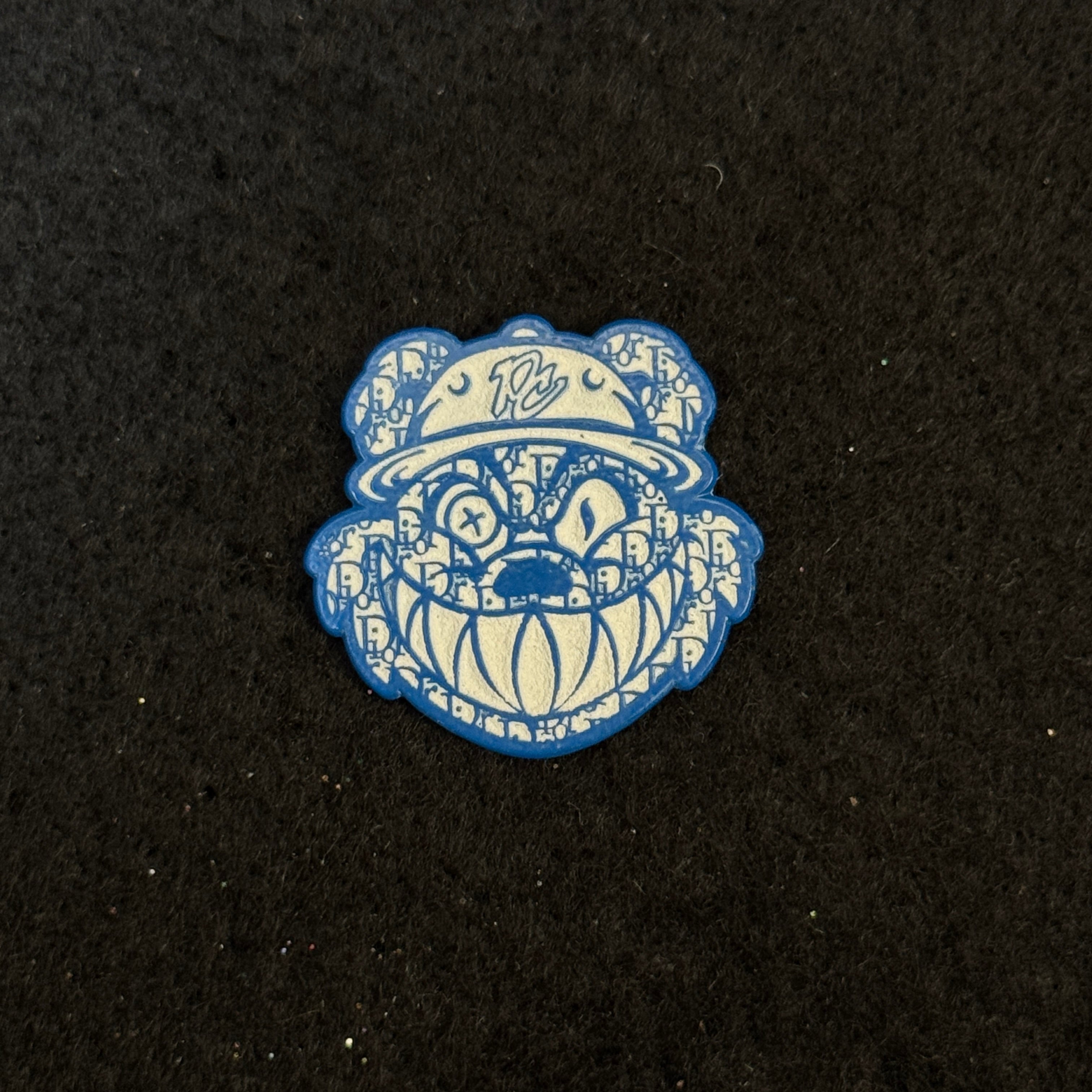 Pinzcity Bear Blue CD Pattern Graphic Pin