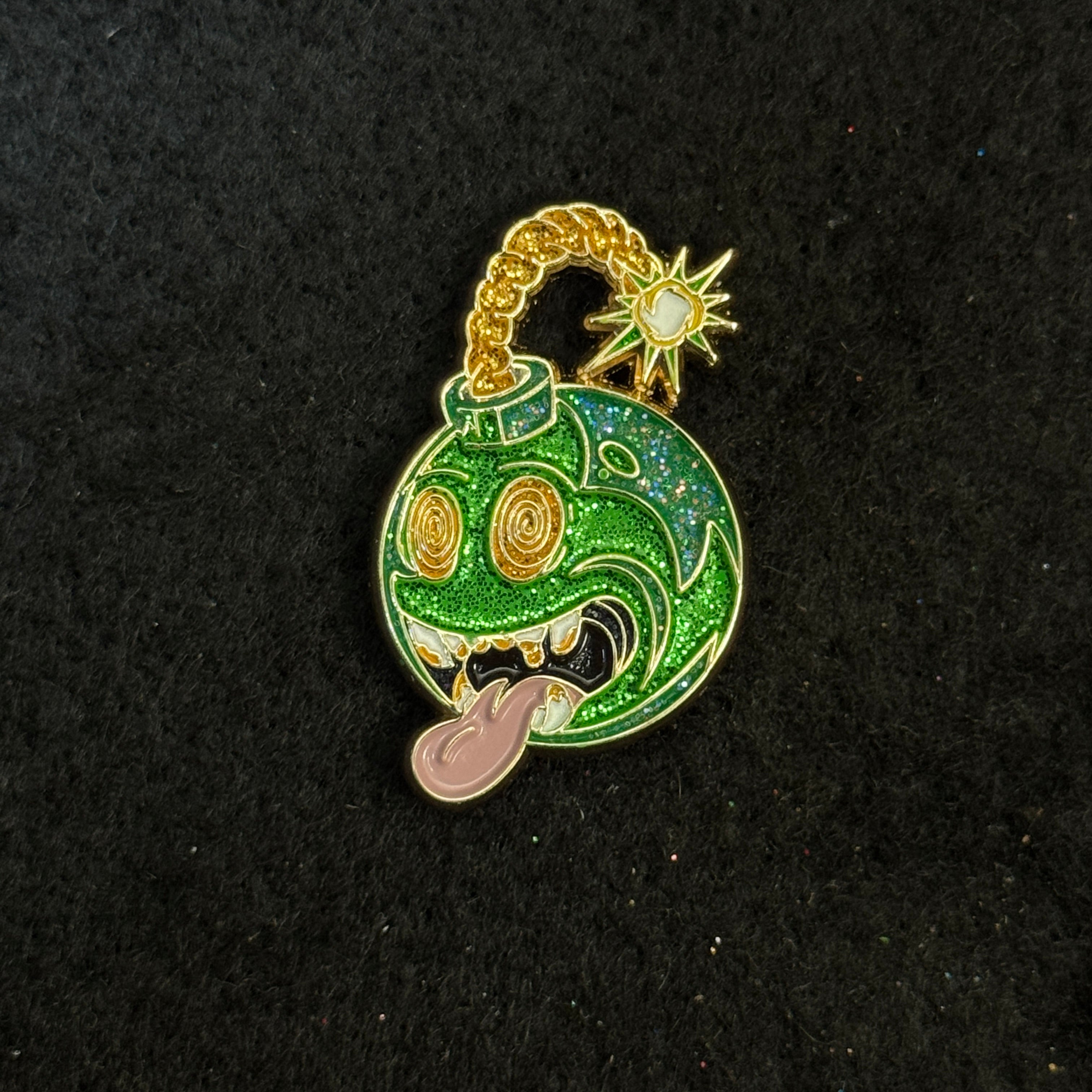 Green Bomb Face Graphic Pin