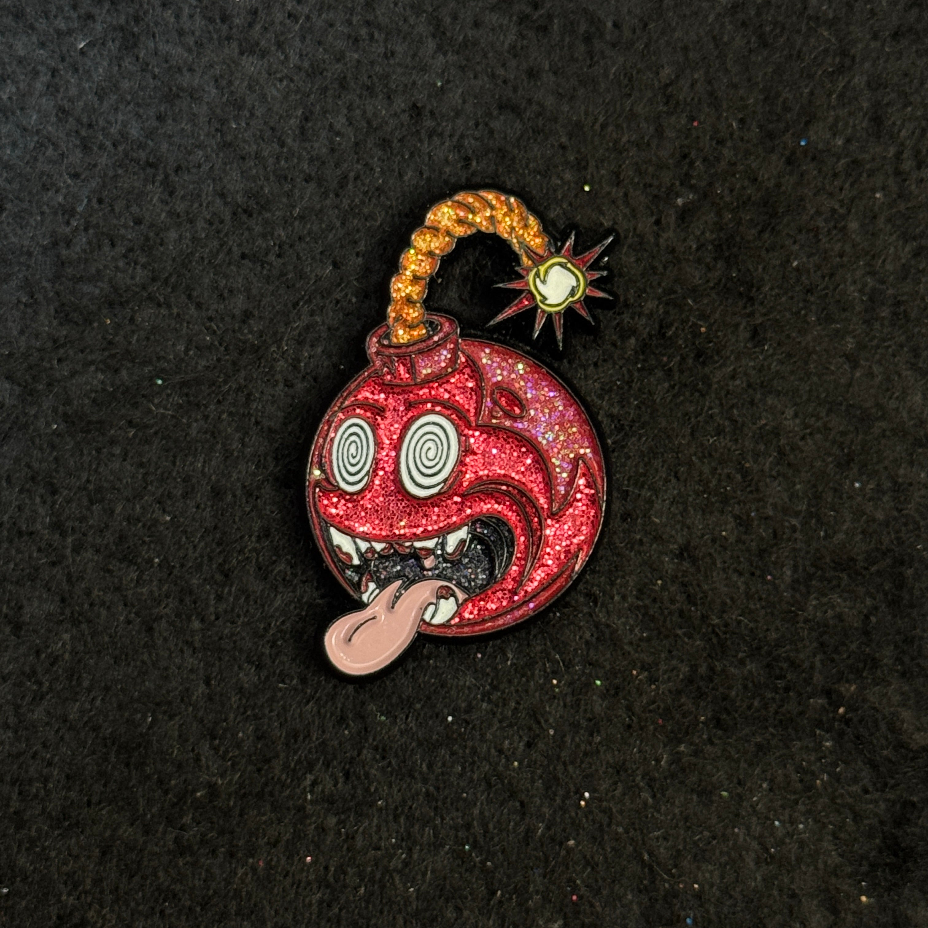 Red Bomb Face Graphic Pin