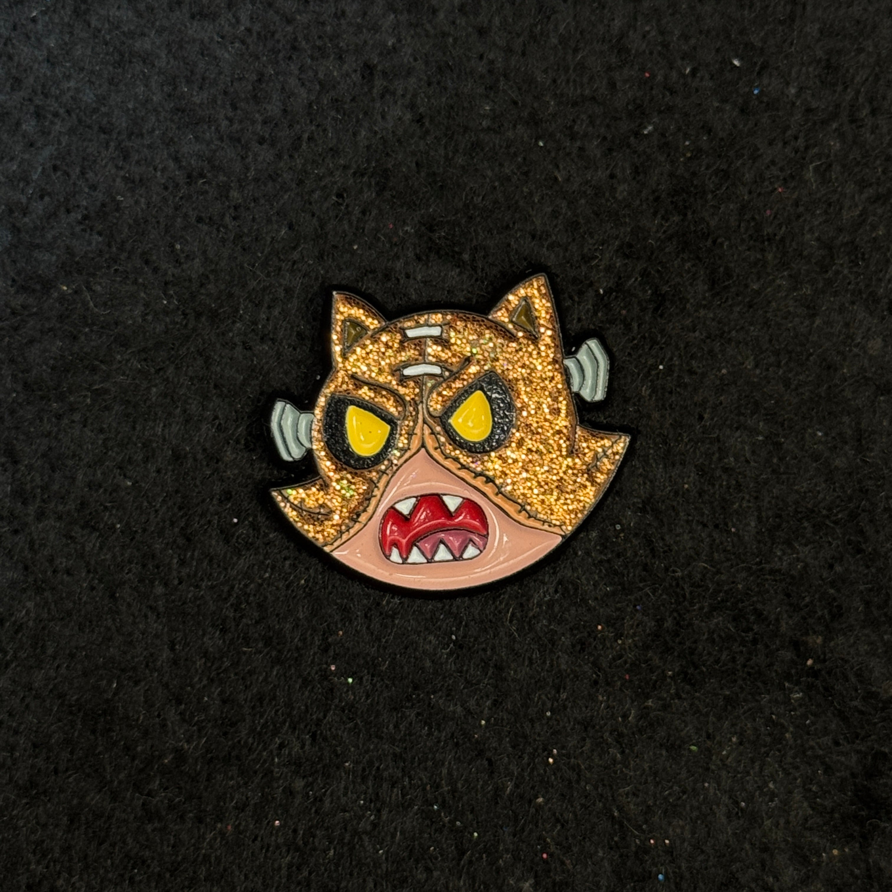 Orange Mask Cat Graphic Pin