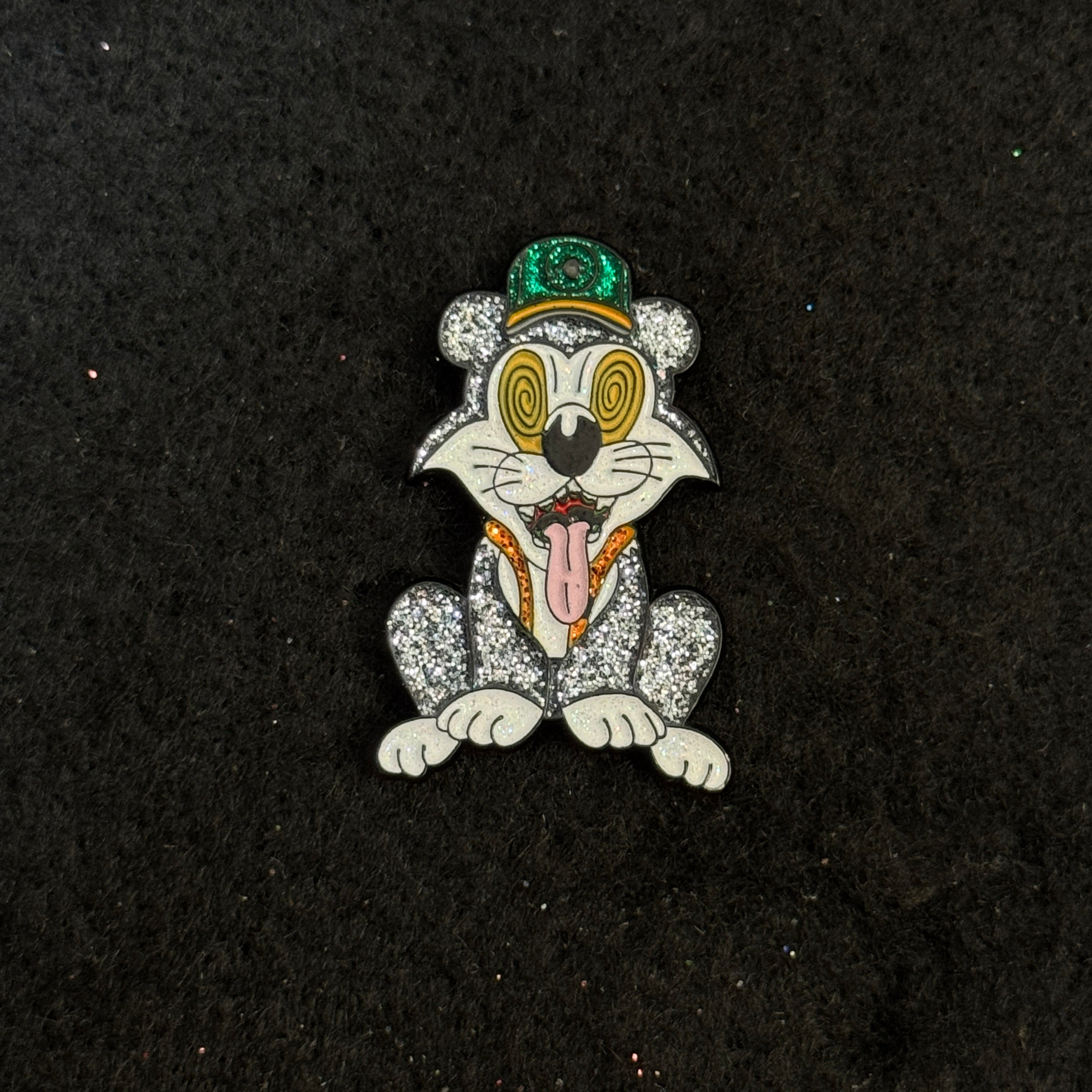 Psyco Cat Silver (Green Cap) Graphic Pin