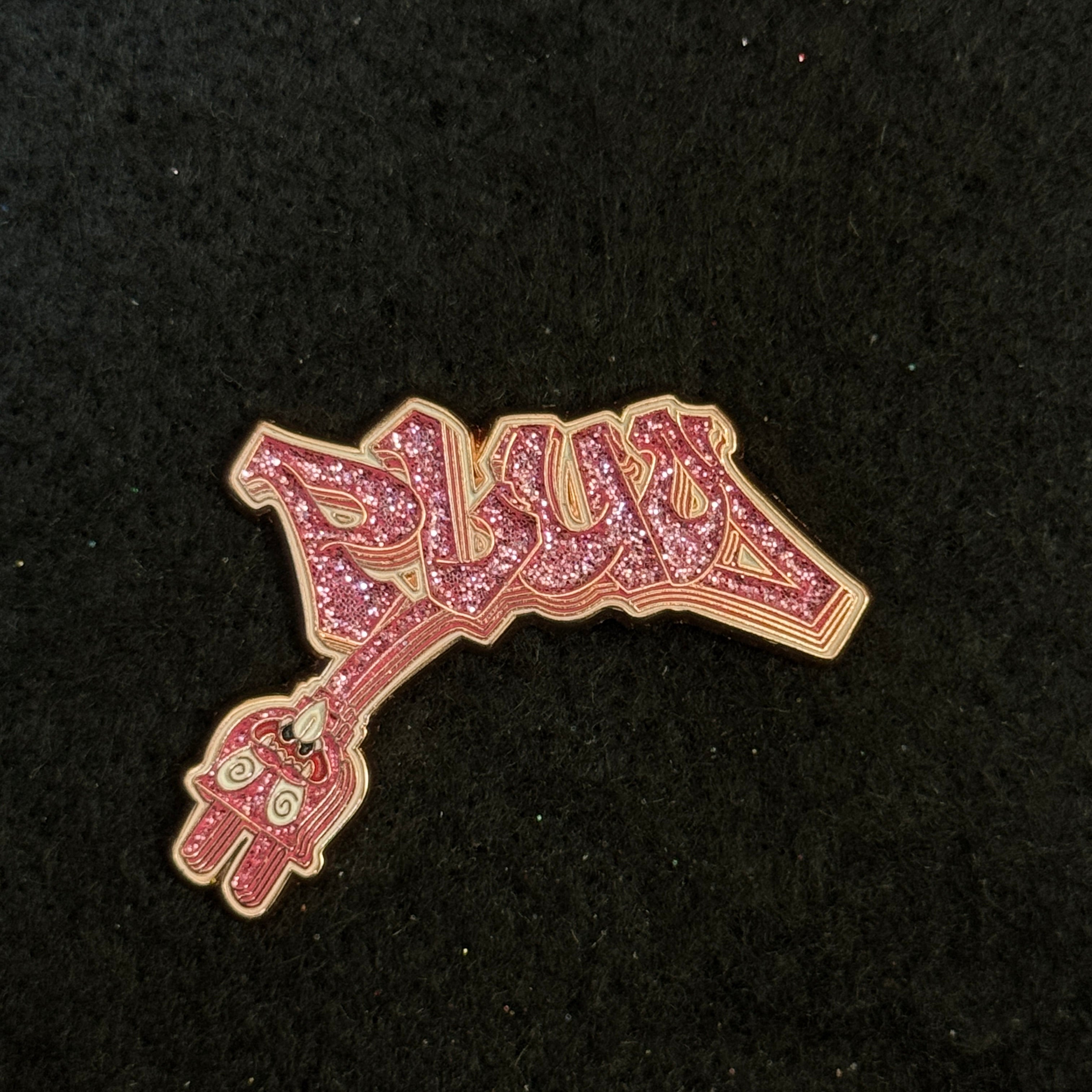 PLUG Pink Glitter Copper Plating Graphic Pin