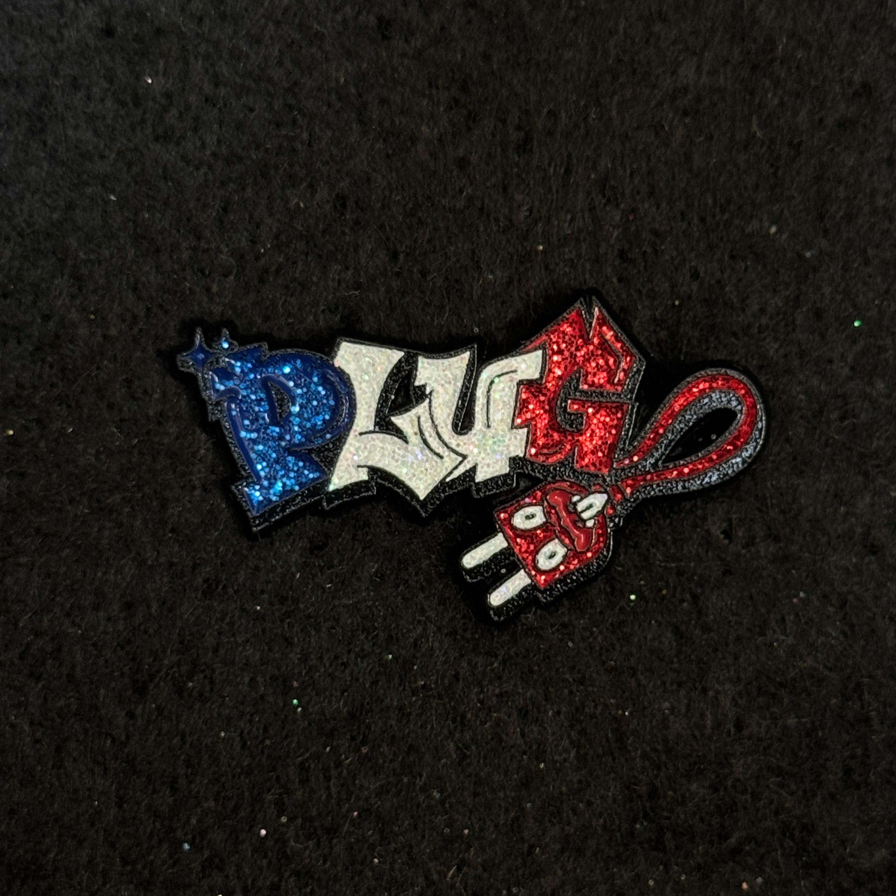 PLUG Blue White Red Glitter Graphic Pin