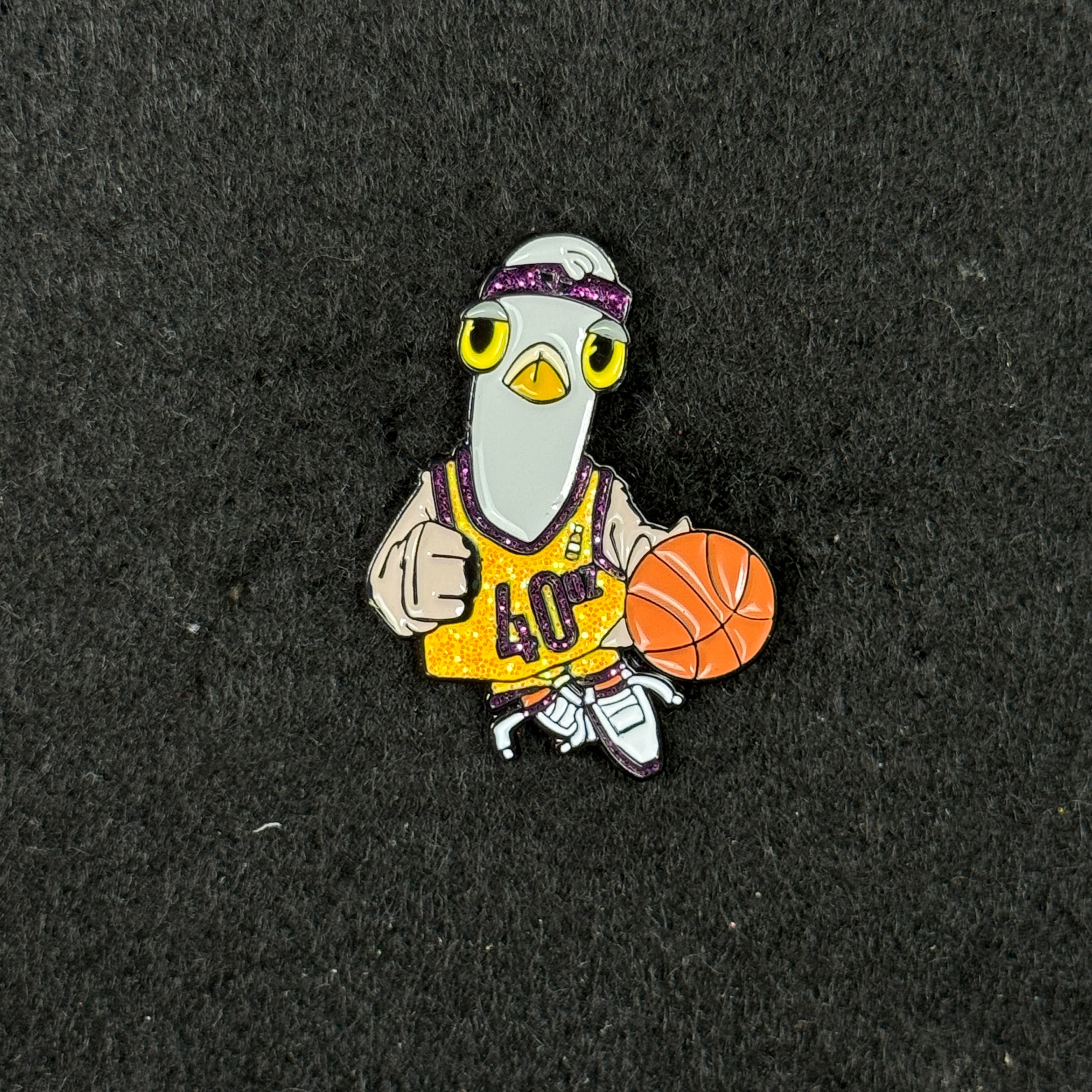 Yellow 40oz Pigeon Basketball Graphic Pin