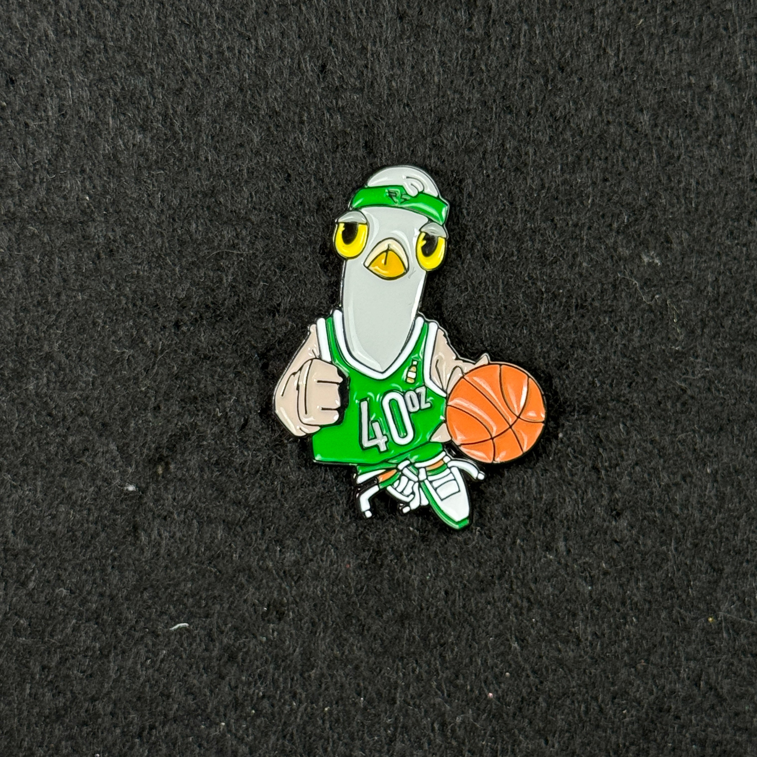 Green 40oz Pigeon Basketball Graphic Pin
