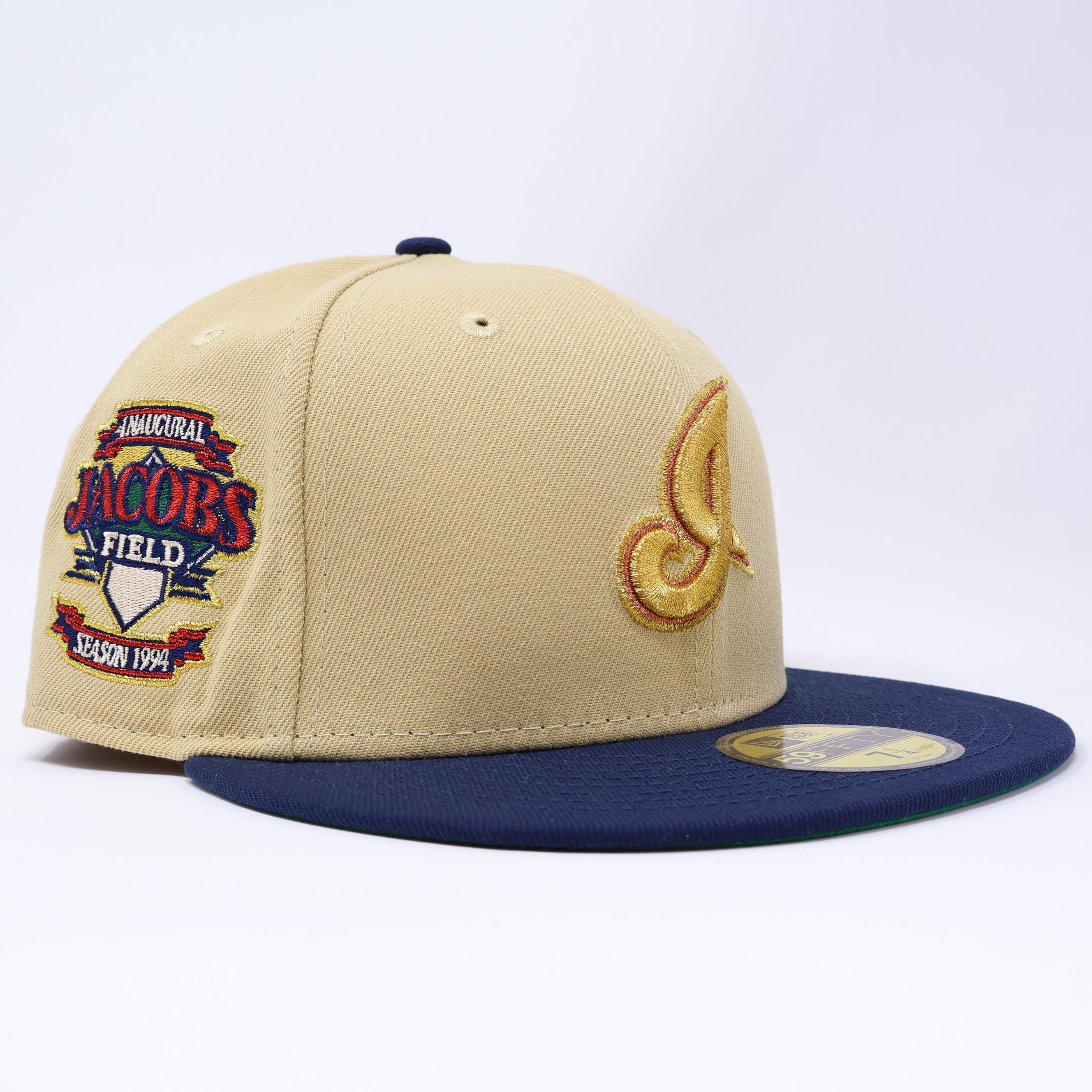NWT 1/4 Khaki Cleveland Indians Jacobs Field 59fifty New Era Fitted Hat Cap