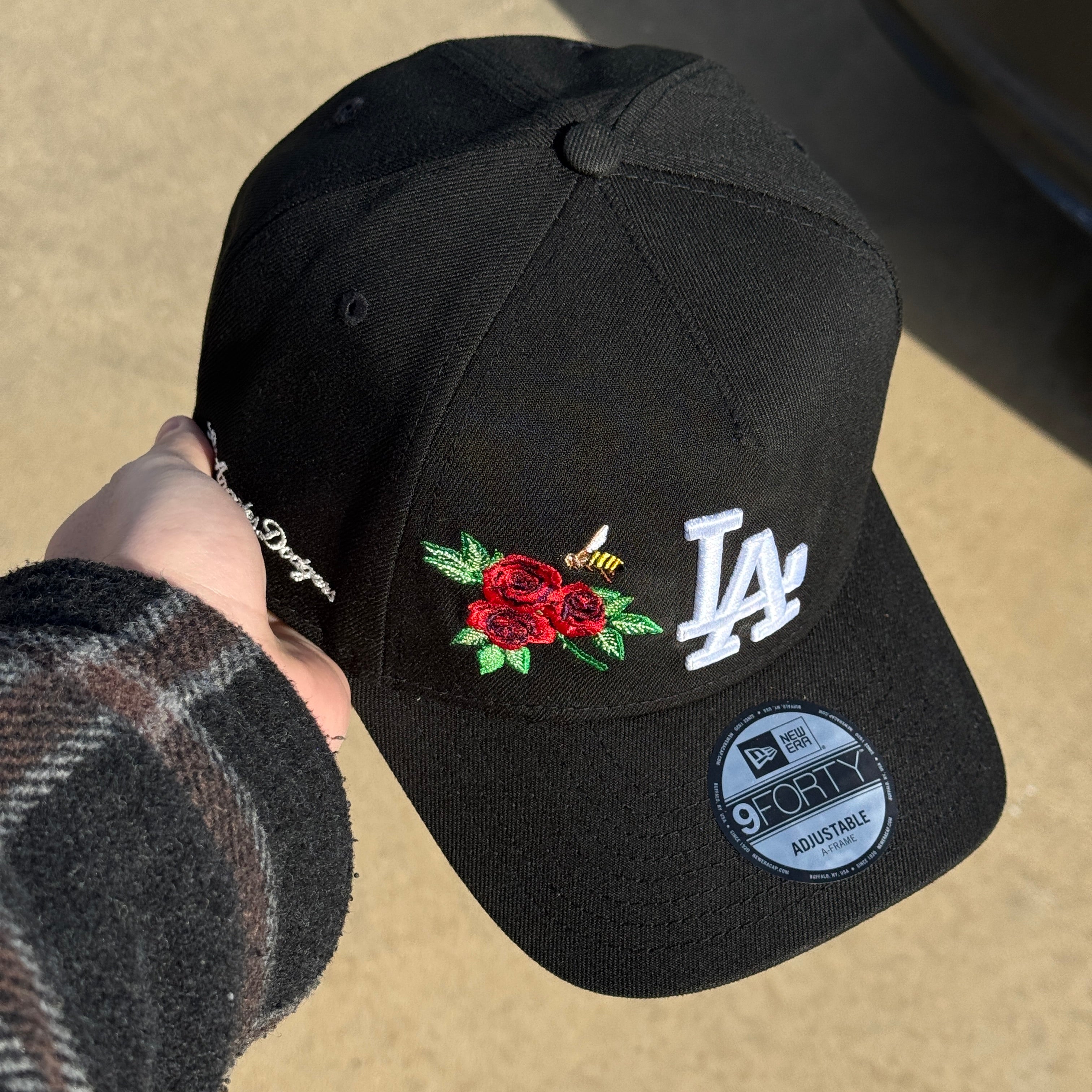 NWT Black Los Angeles Dodgers Flower Bee 9Forty New Era Adjustable Snapback Hat