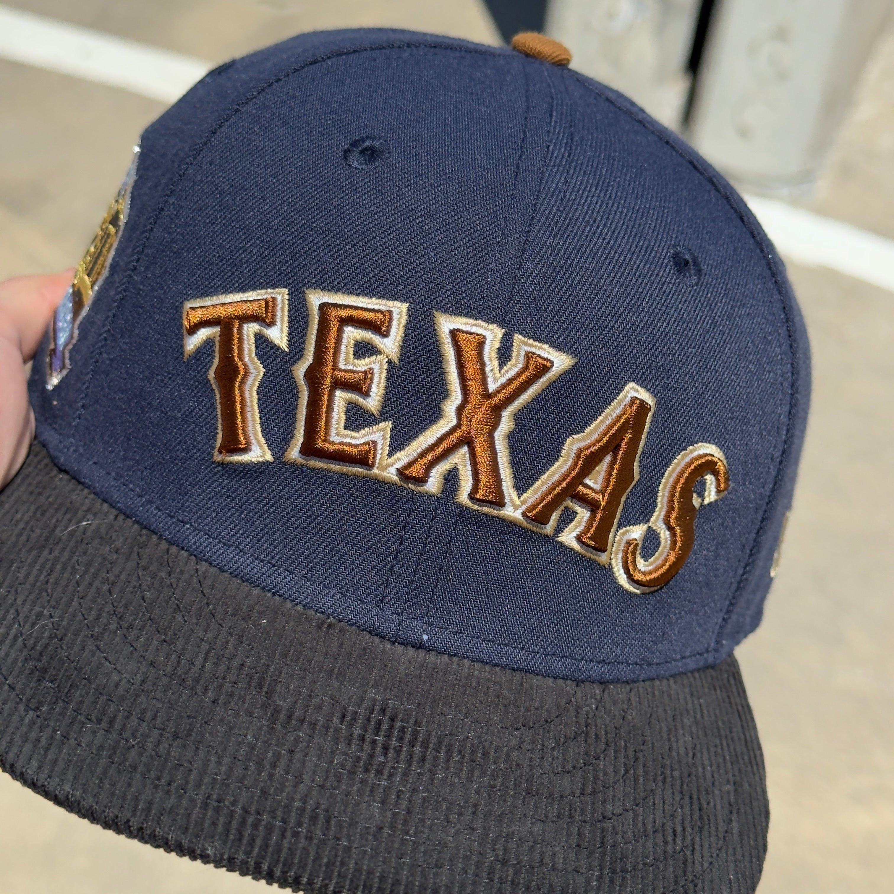 7 1/4 USED Navy Texas Rangers Final Season Corduroy 59fifty New Era Fitted Hat Cap