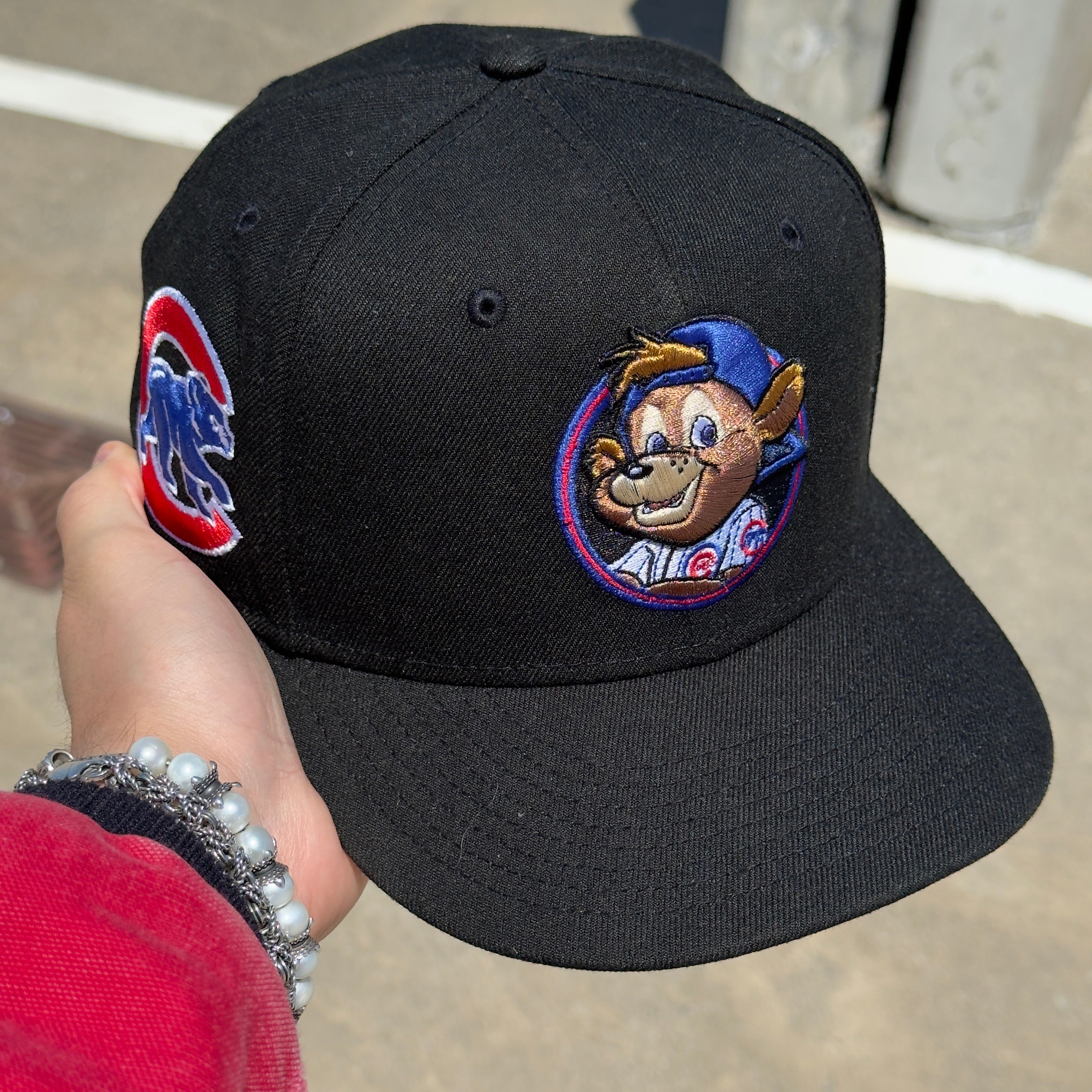 7 3/8 USED Black Chicago Cubs Clark Mascot 59fifty New Era Fitted Hat Cap