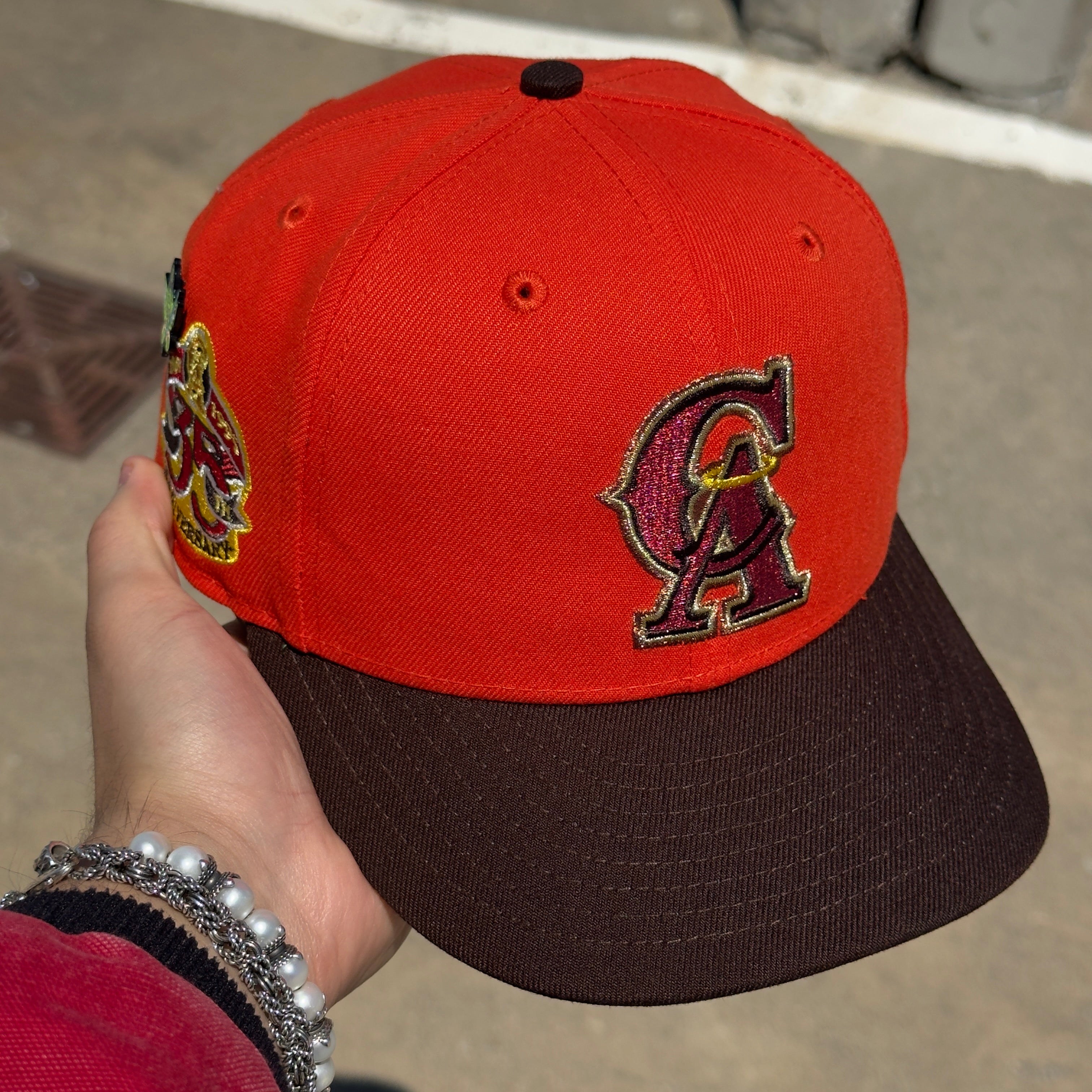 7 1/8 USED Orange Anaheim Angels 35th Annviersary 59fifty New Era Fitted Hat Cap