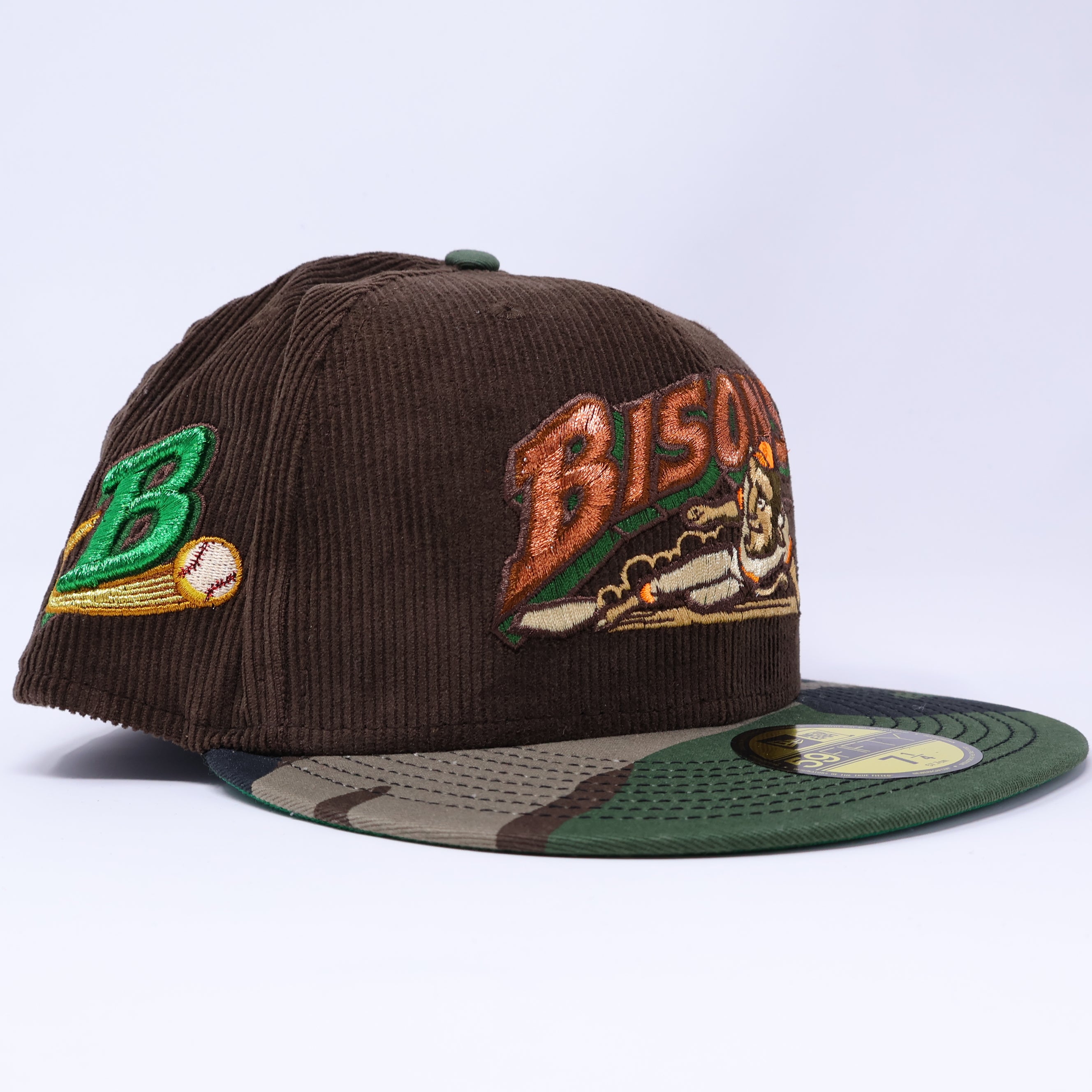 NWT 1/4 Brown Corduroy Buffalo Bisons B Logo 59fifty New Era Fitted Hat Cap