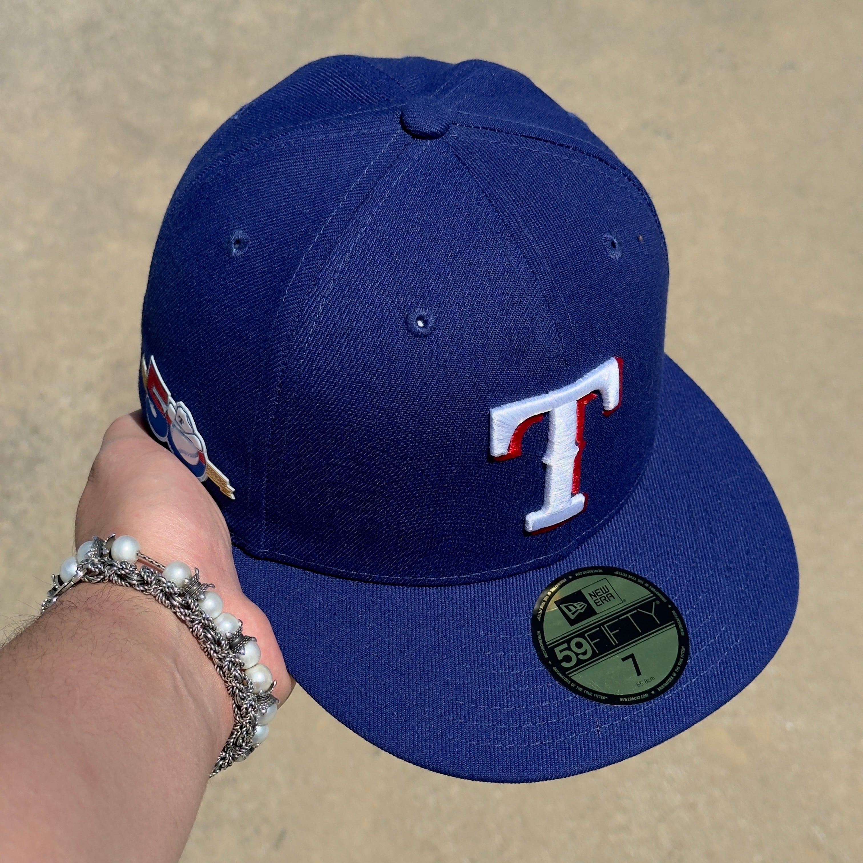 Size 7 NEW Blue Texas Rangers 50 Years Hatclub Patch 59fifty New Era Fitted Cap