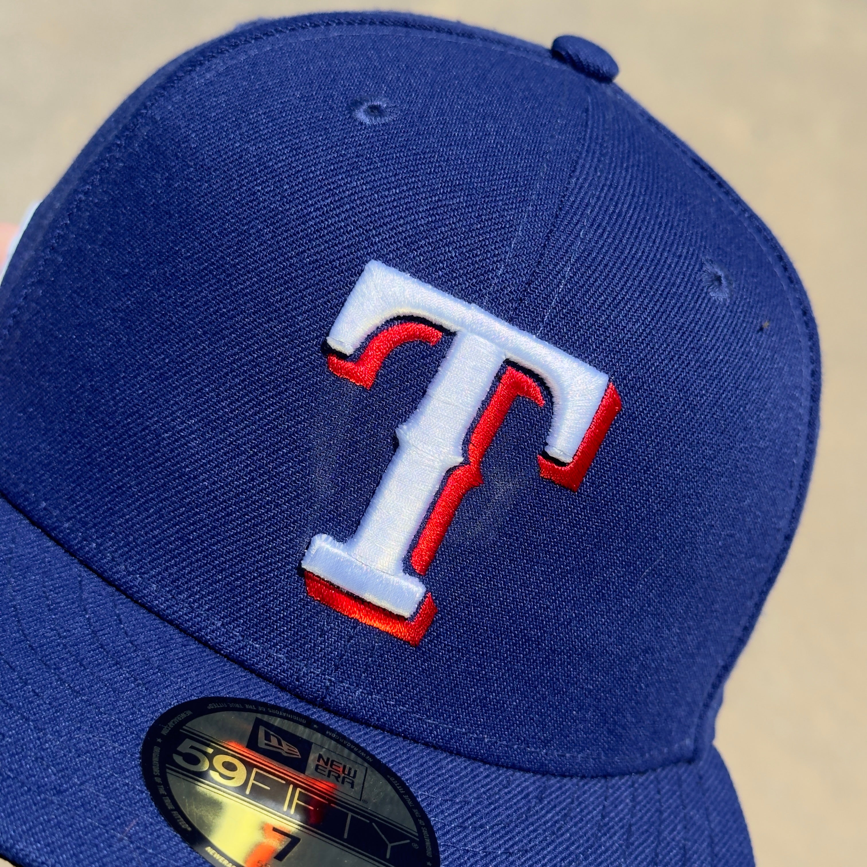 Size 7 NEW Blue Texas Rangers 50 Years Hatclub Patch 59fifty New Era Fitted Cap