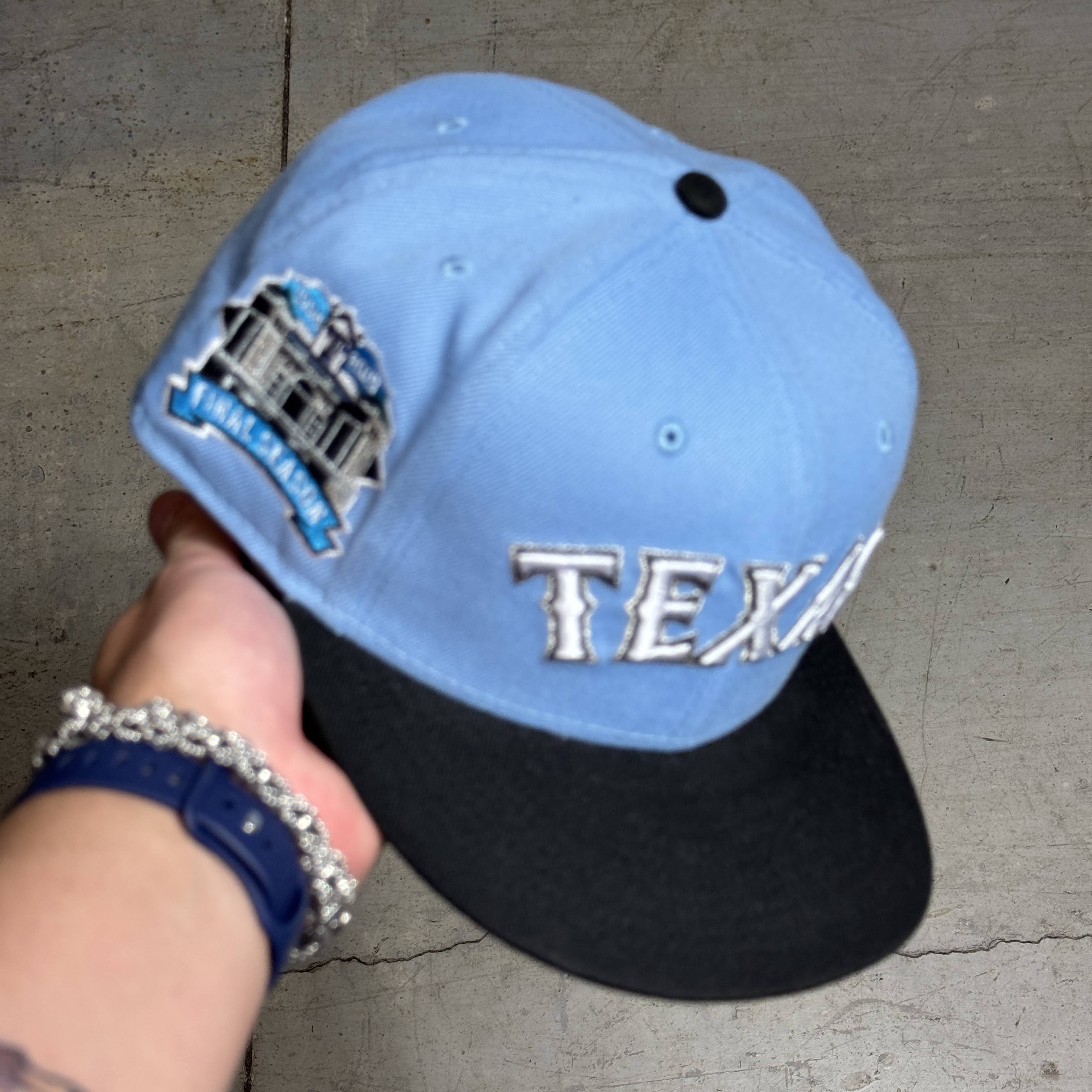 USED 5/8 Blue Dallas Texas Rangers Final Season 59fifty New Era Fitted Hat Cap