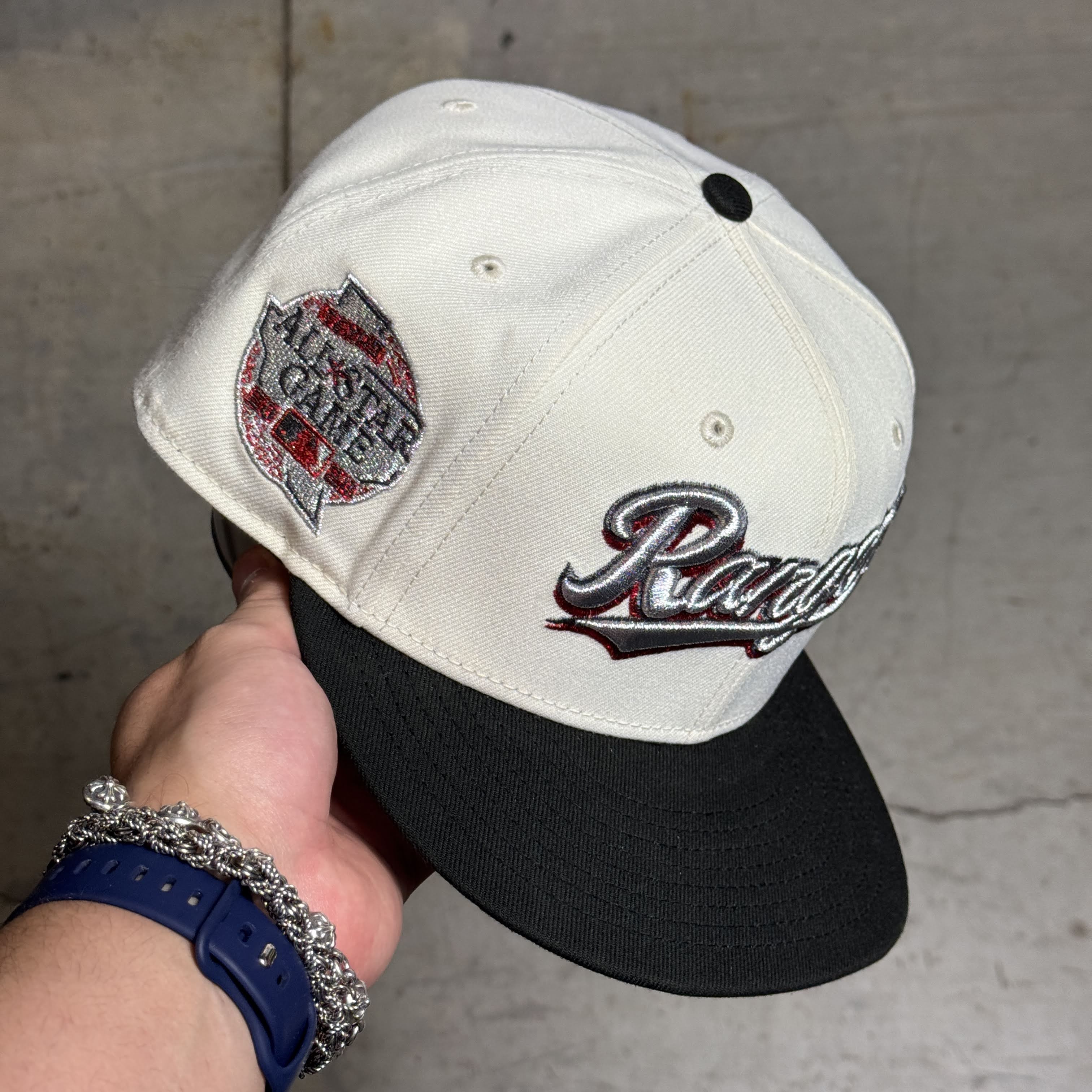 USED 5/8 Chrome Dallas Texas Rangers 2024 All Star Game 59fifty New Era Fitted Hat Cap