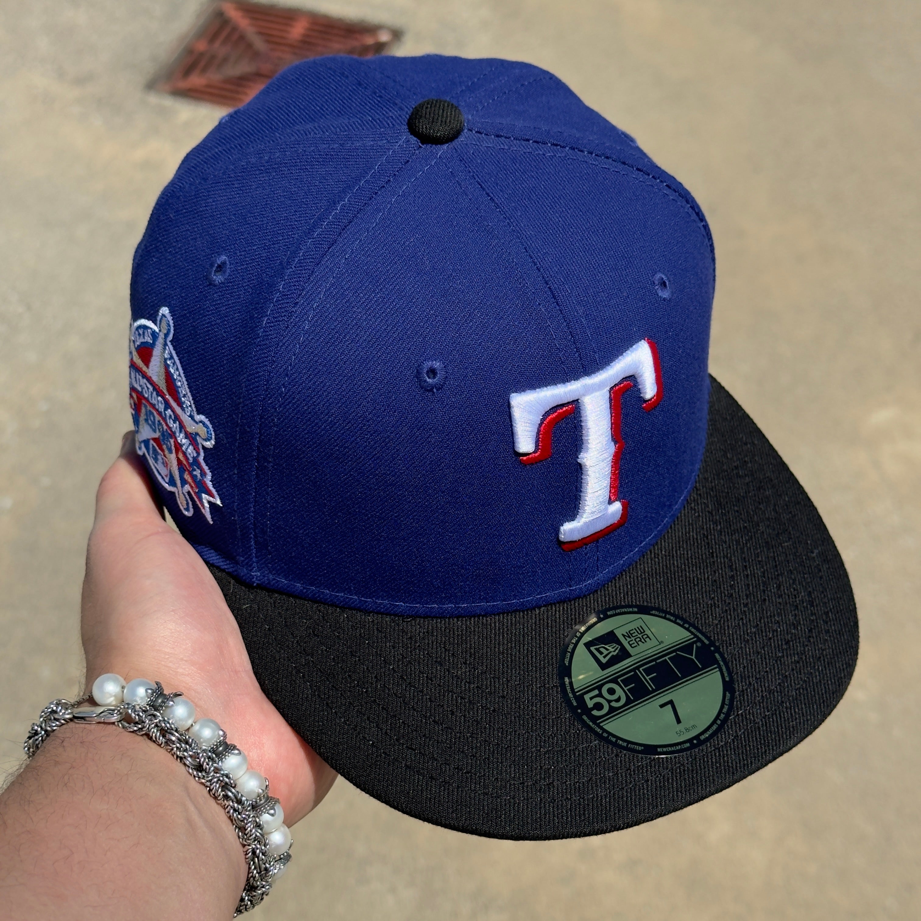 Size 7 NEW Blue Texas Rangers 1995 All Star Game 59fifty New Era Fitted Cap