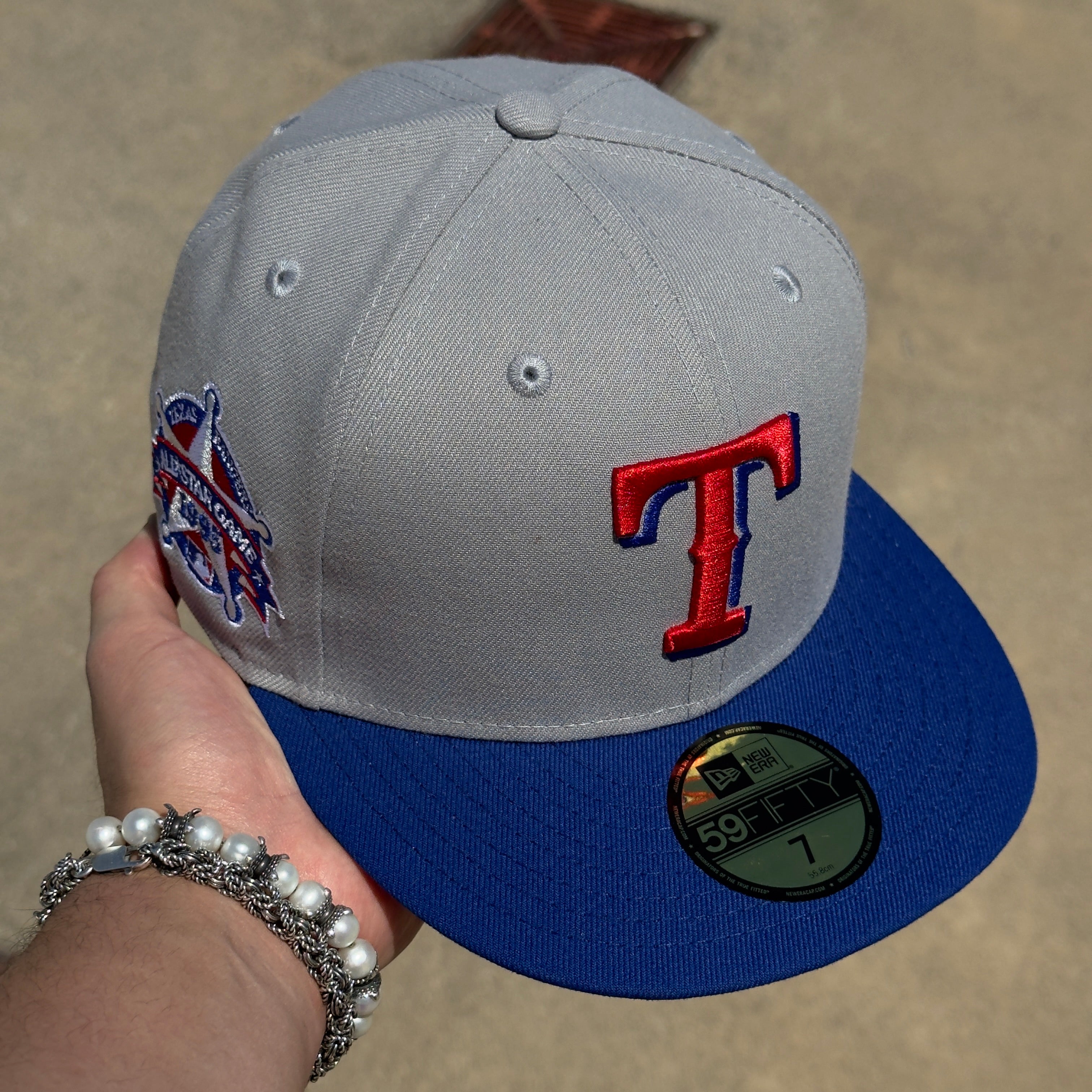 Size 7 NEW Gray Texas Rangers 1995 All Star Game 59fifty New Era Fitted Cap