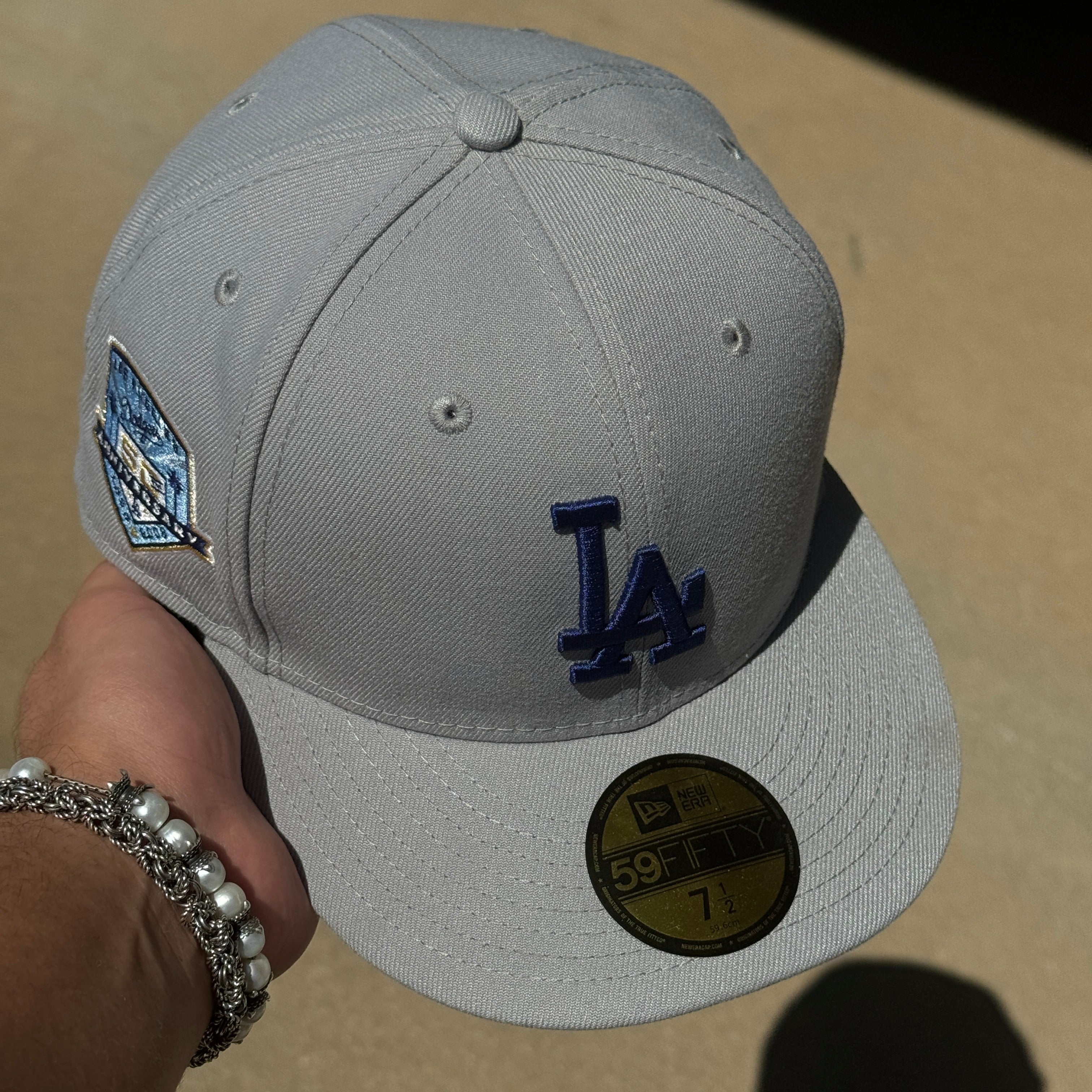 USED 1/2 Gray Los Angeles Dodgers 50th Anniversary 59fifty New Era Fitted Hat Cap