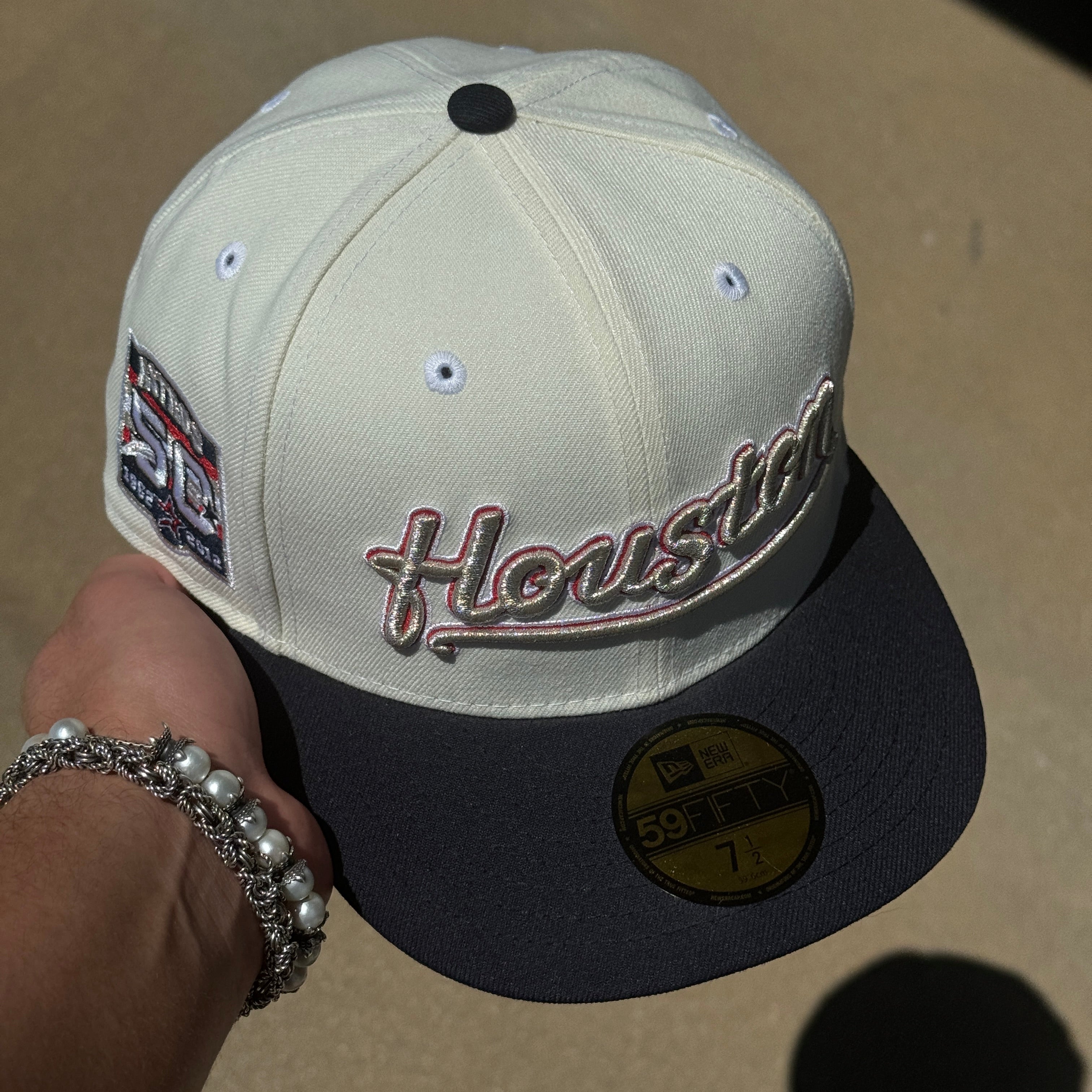 USED 1/2 Chrome Houston Astros 50th Anniversary 59fifty New Era Fitted Hat Cap