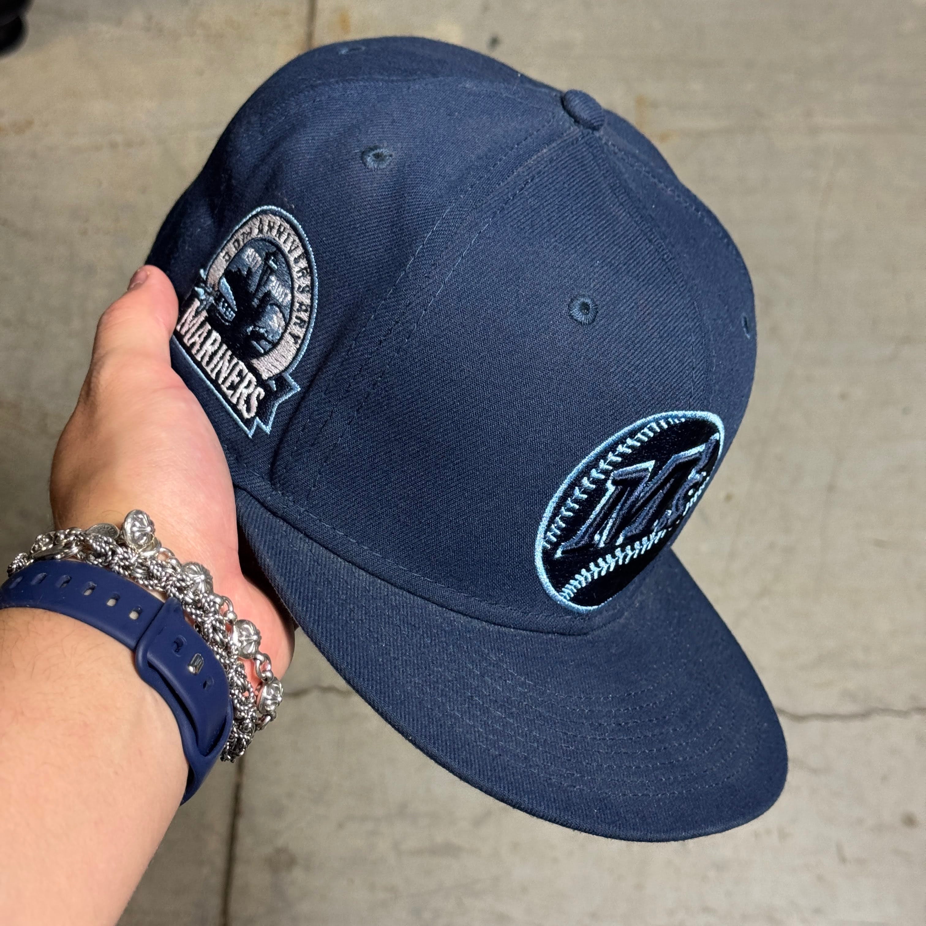 USED 7/8 Navy Seattle Mariners 30th Anniversary 59fifty New Era Fitted Hat Cap