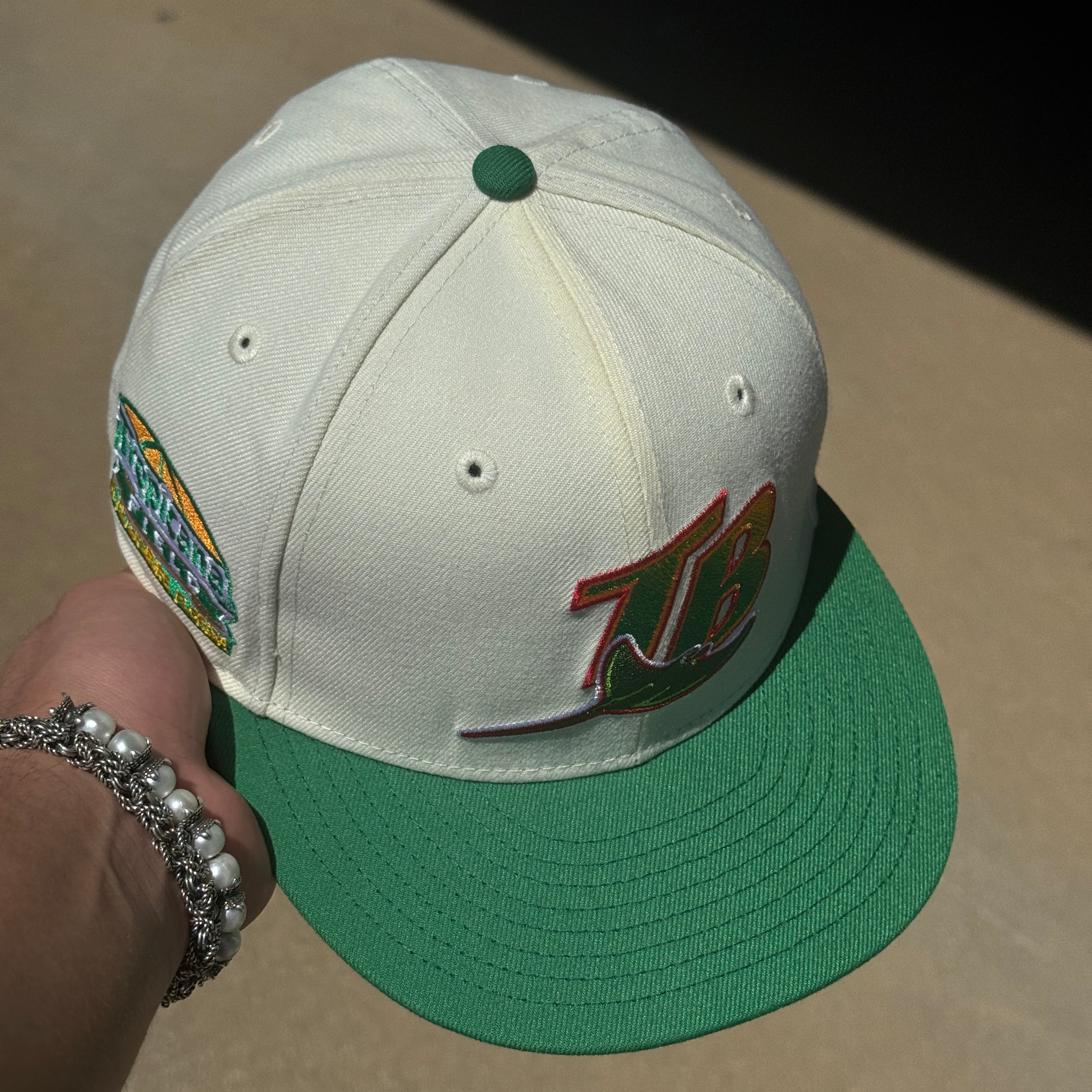 USED 1/8 Chrome Tampa Devil Rays tropicana Field 59fifty New Era Fitted Hat Cap