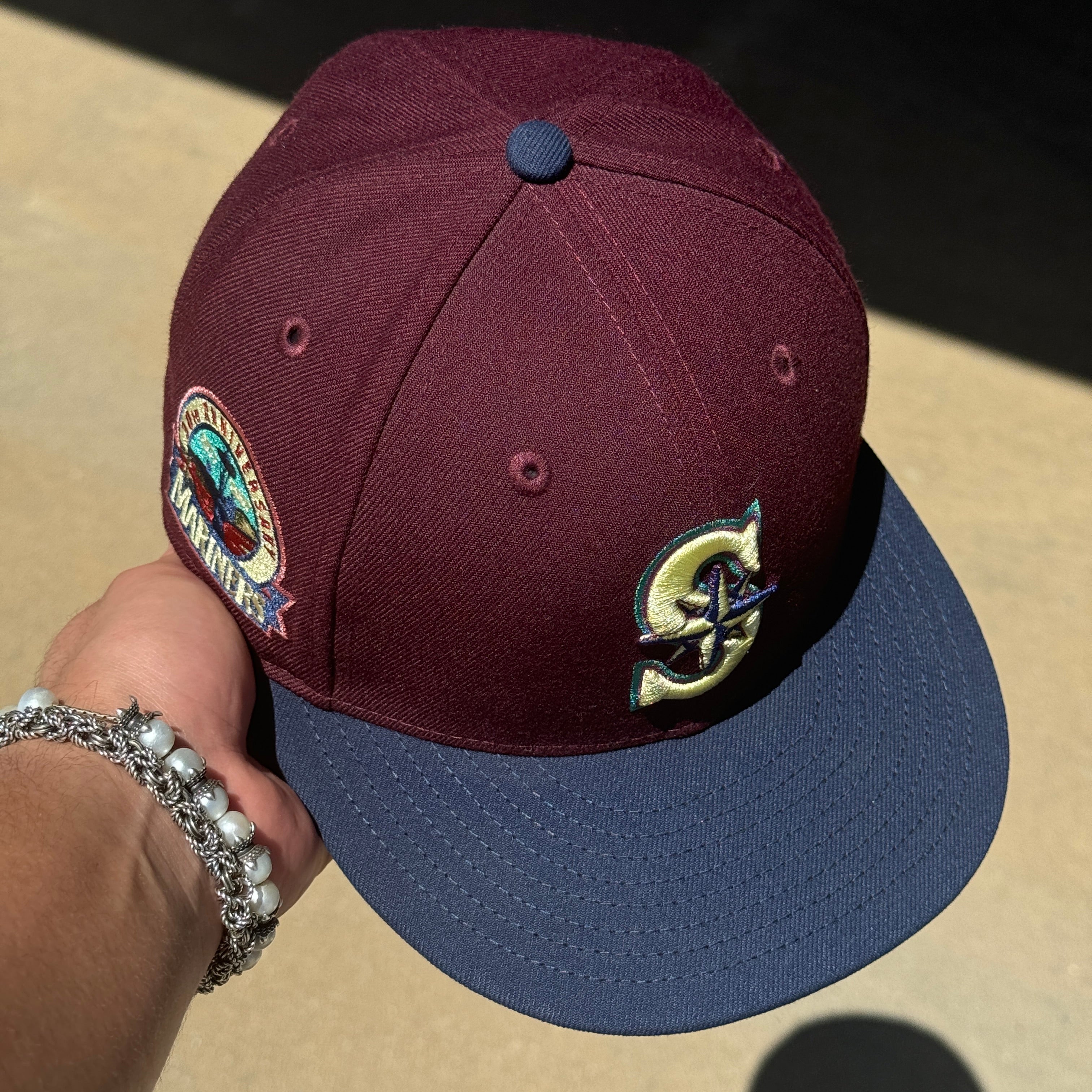 USED 1/8 Burgundy Seattle Mariners 30th Anniversary 59fifty New Era Fitted Hat Cap