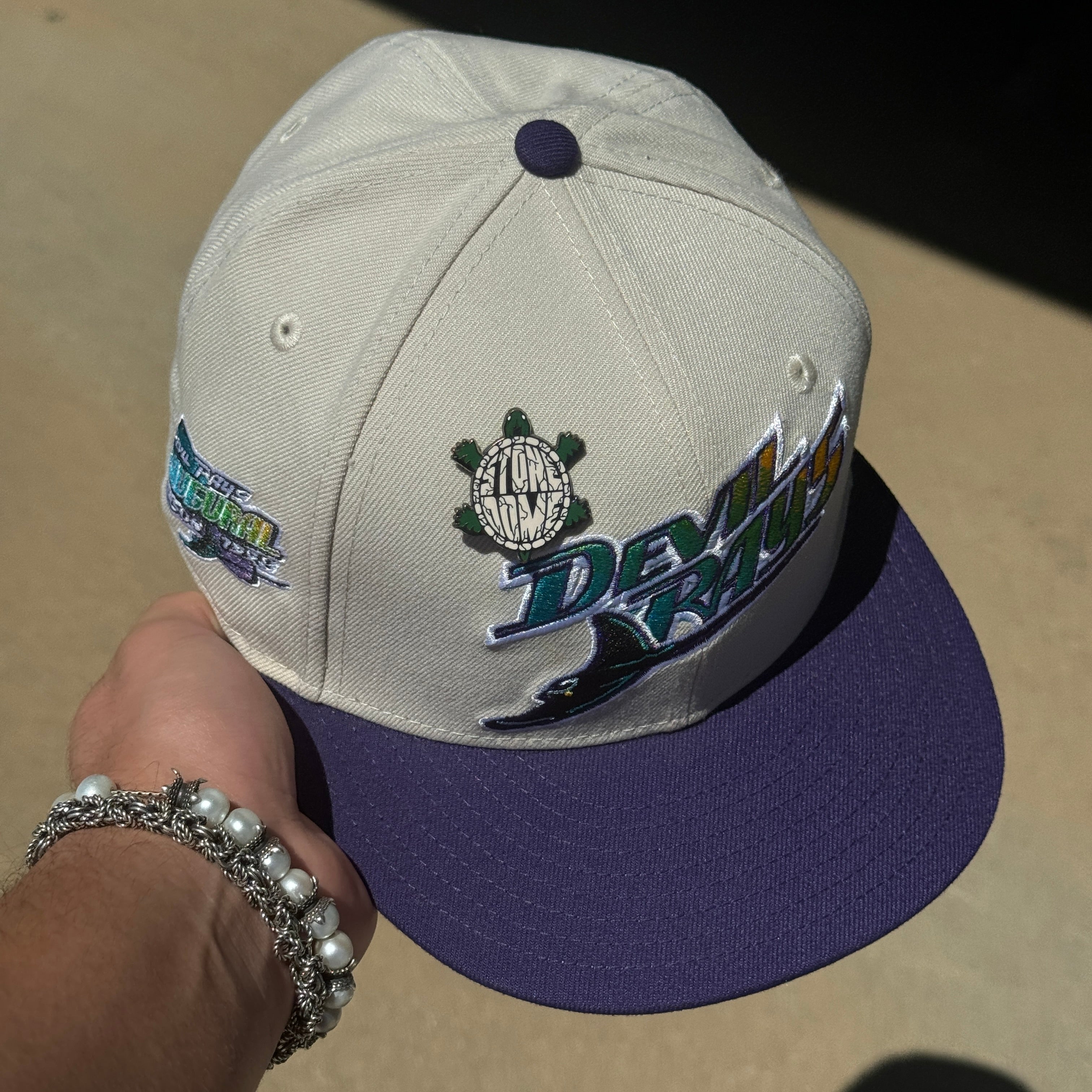 USED 1/8 Stone Tampa Devil Rays Inaugural Season 59fifty New Era Fitted Hat Cap