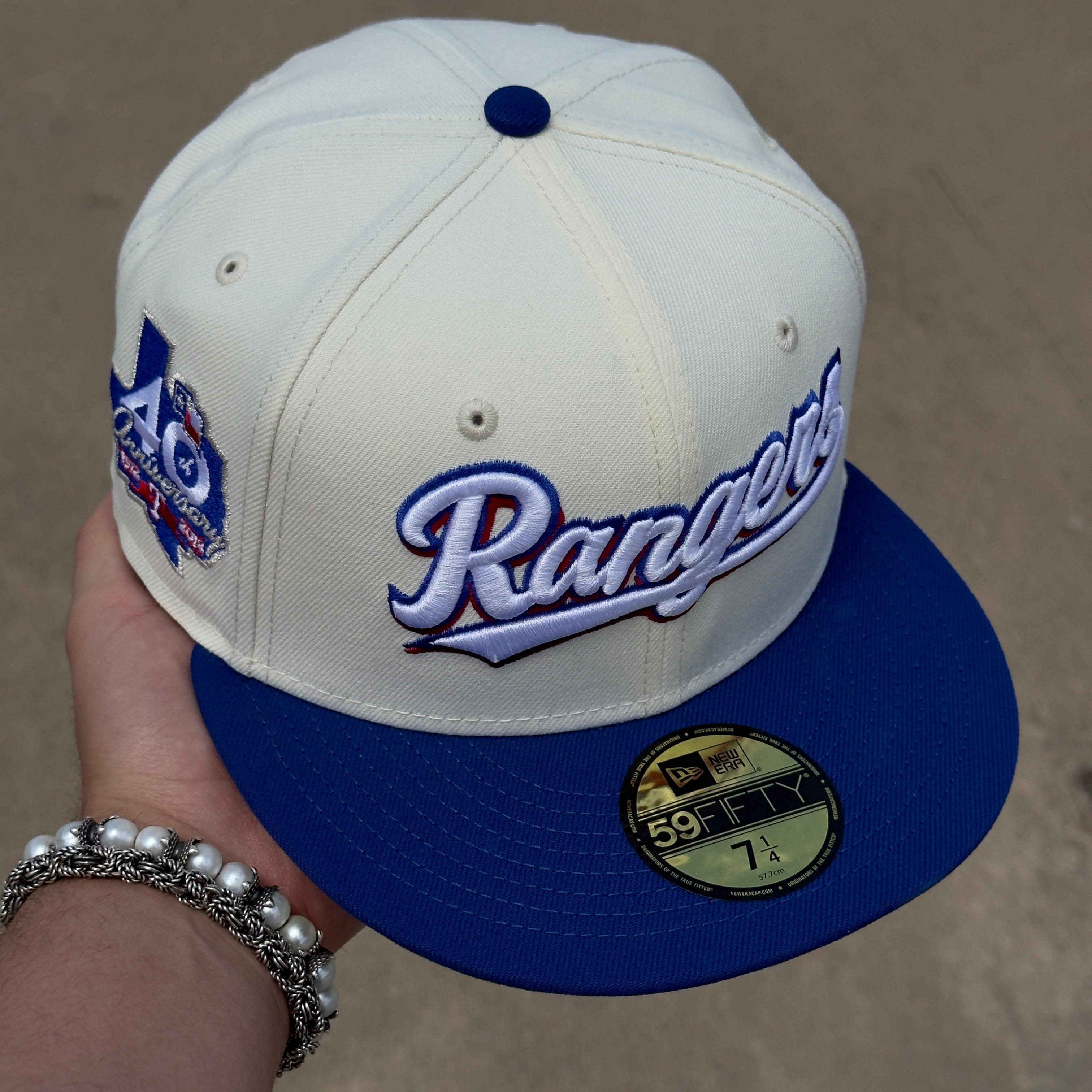 NEW Chrome Dallas Texas Rangers 40th Anniversary Blue 59fifty New Era Fitted Hat Cap