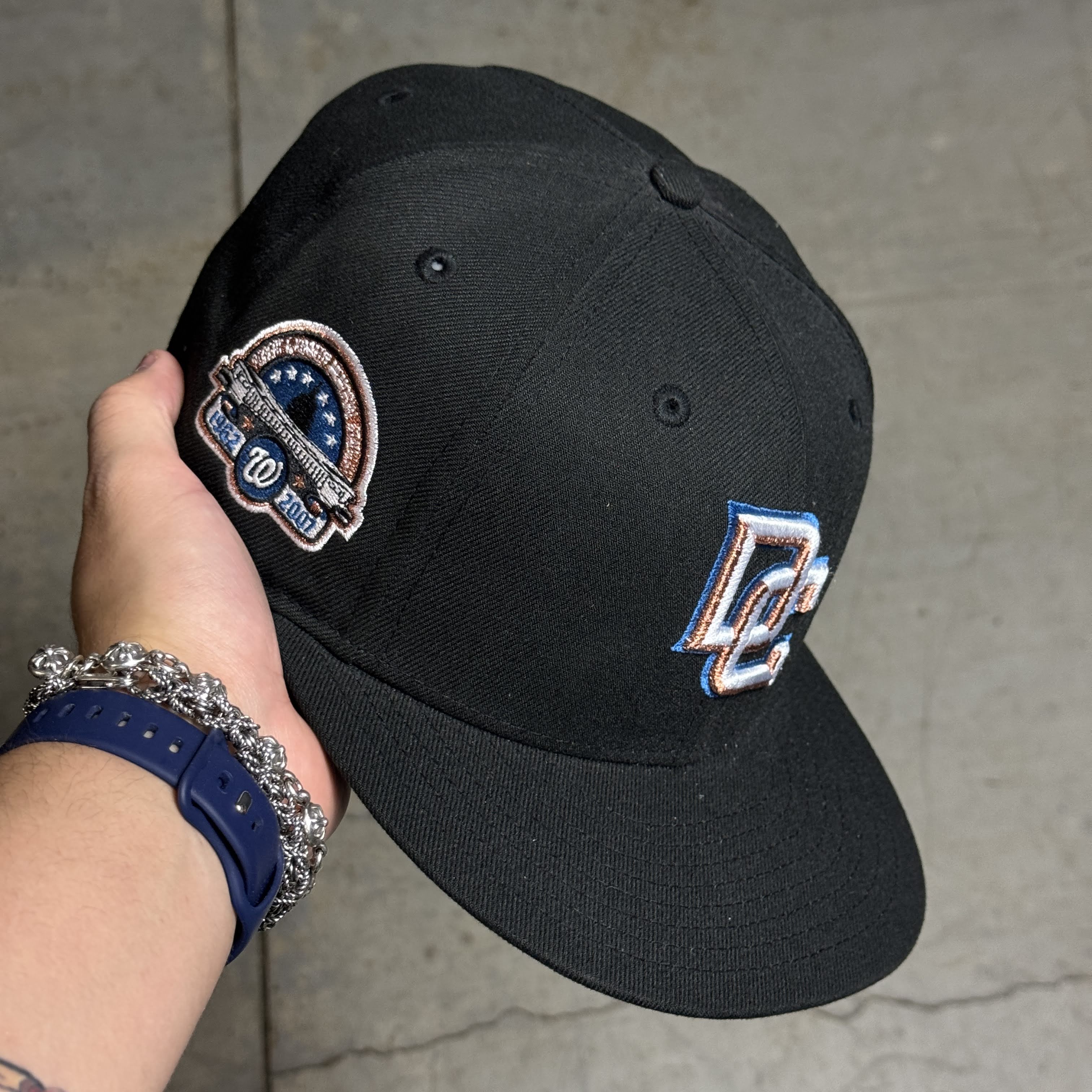 USED 3/4 Black Washington Nationals Kennedy Memorial 59fifty New Era Fitted Hat Cap