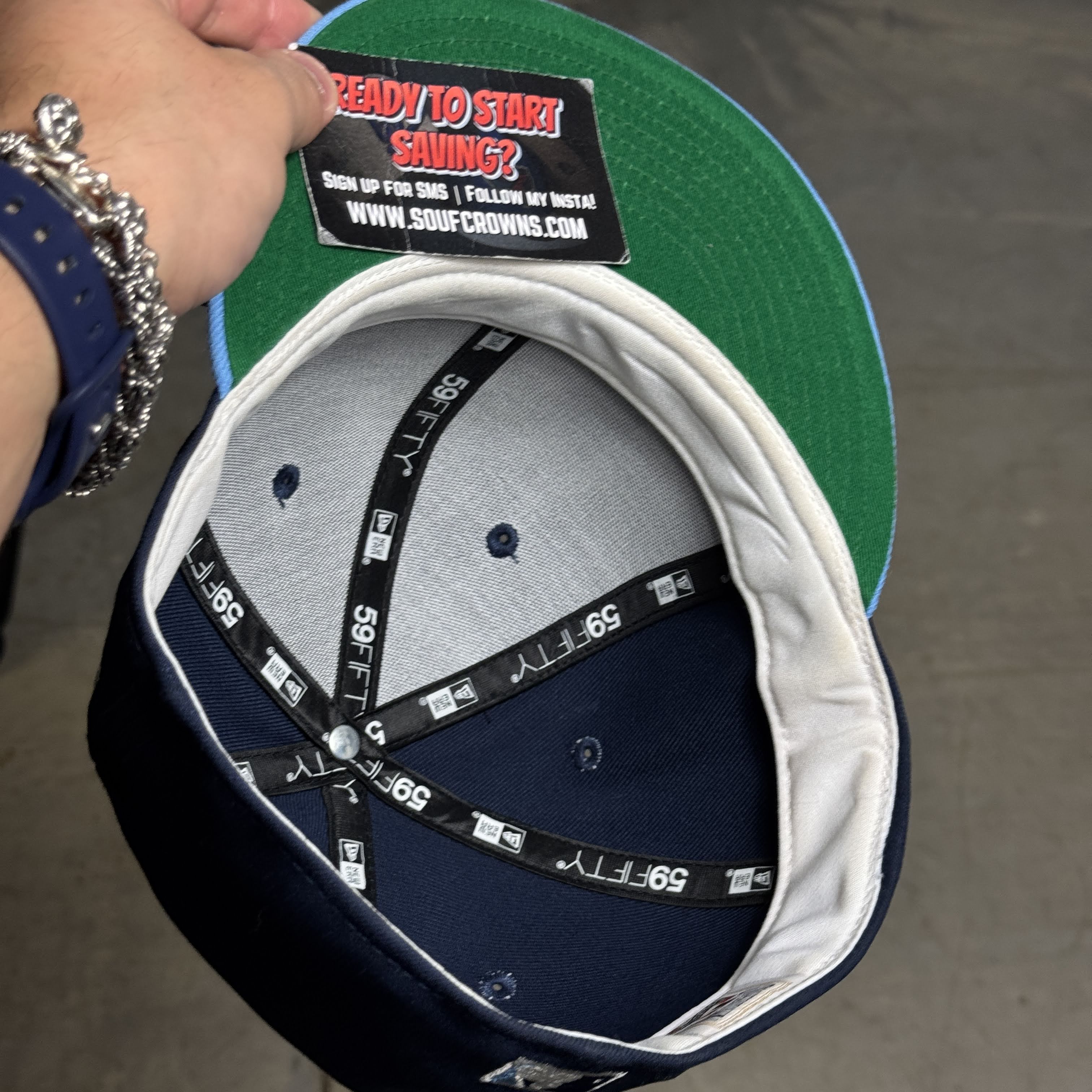 USED 3/4 Navy Milwaukee Brewers 25th Anniversary 59fifty New Era Fitted Hat Cap